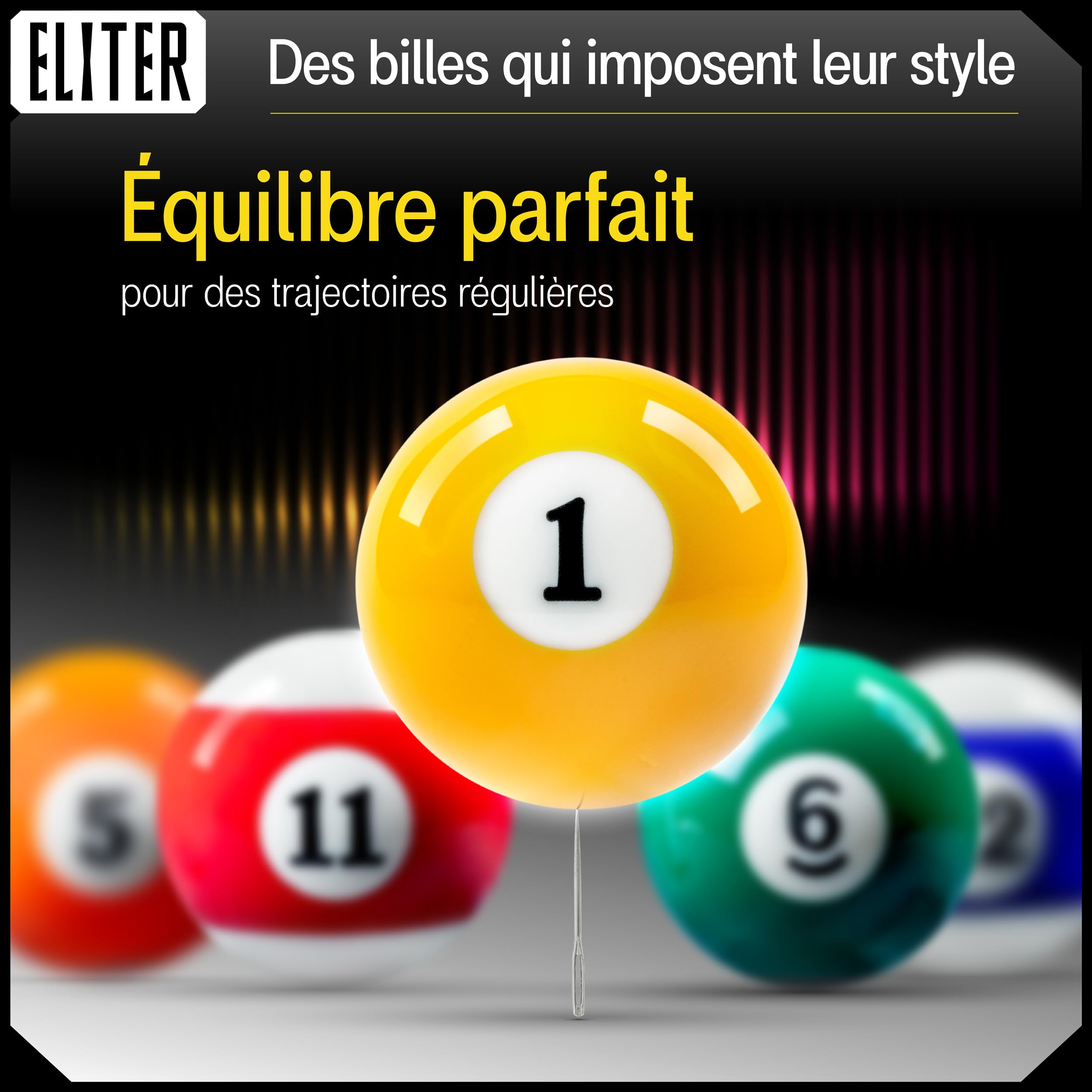 Boules de Billard Noires – Ensemble 16 Boules de Billard Américain en Résine Phénolique 5A, 2-1/4 Pouces (57,2 mm) & Poids Réglementaire, avec Boule Blanche pour Table de Billard
