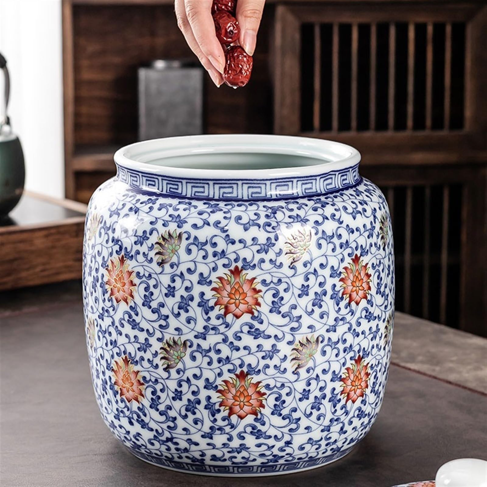 Caja de té Hogar grande caja de té esmaltado almacenamiento tarro de cerámica sellado almacén con tapa hermética Caja de té(B)