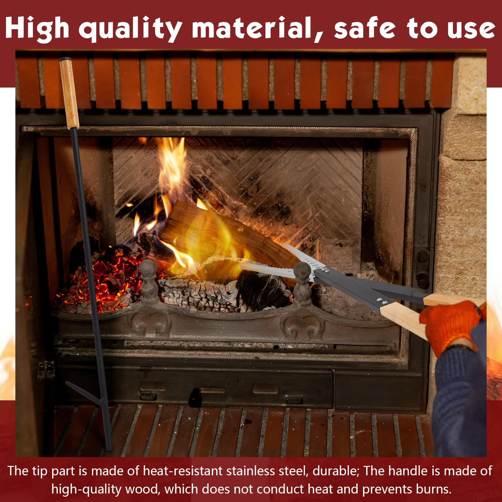 WILLBOND Heavy Duty 38" Fire Tongs and 34" Fire Poker Set Large Fireplace Poker Grabber Fire Pit Tools Campfire Accessories Campfire Poker Stick Log Grabber for Wood Burning Outdoor Indoor Stove