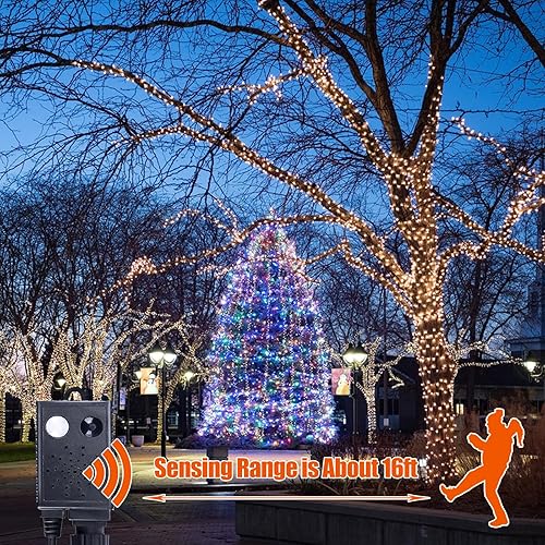 Miniatura 2 de Tira de luces de Navidad con sensor de movimiento musical que cambian de color, 110 pies, 400 LED, blanco cálido, multicolor, luces de árbol de