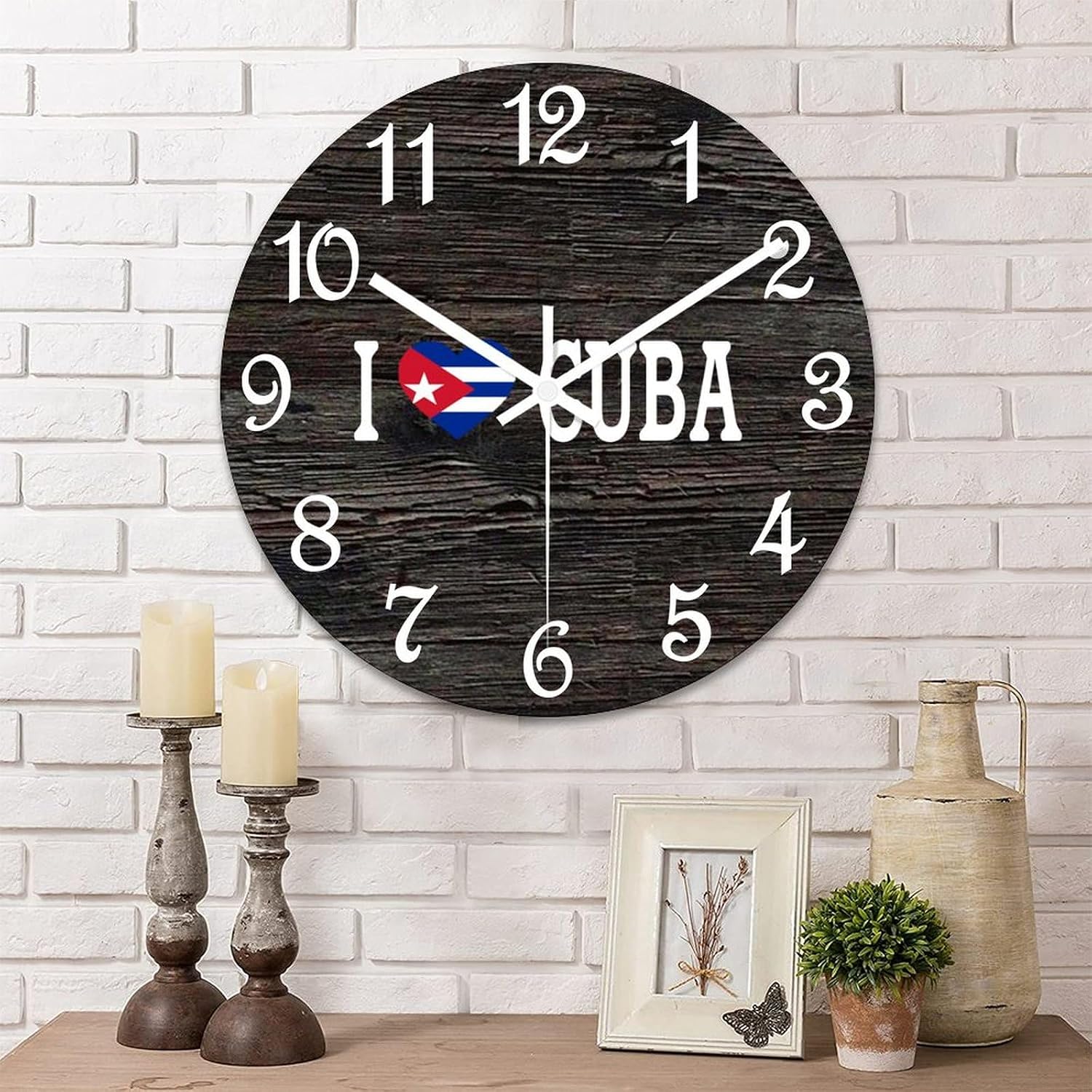 I Love Cuba Wall Clock Wood Clock,Flag of Cuba Round Wooden Clock Gifts Novelty Wall Clock for Home Kitchen Living Room Office 15 X 15 Inch