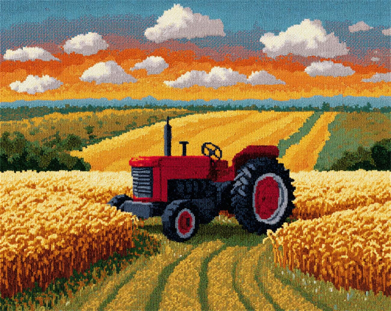 AMBATTERY Landscape Rug Making Kit for Adultswheat Field Tractor Latch Hook Kits Rugs Large for Adults Beginners,DIY Crochet Set，Tapestry Making Kit，Embroidery Sofa Cushion Carpet 33x45in