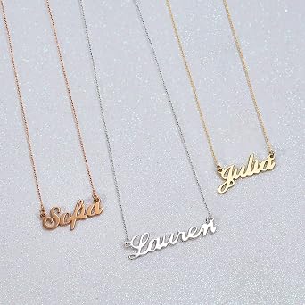 MYKA Personalized Small Classic Name Necklace - Custom Made Nameplate Pendant Sterling Silver and Gold Plated- Jewelry Gift for Women (Gold Vermeil)