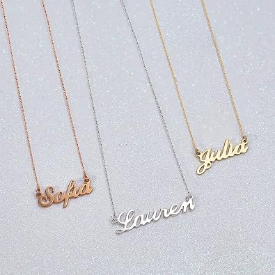 MYKA Personalized Small Classic Name Necklace - Custom Made Nameplate Pendant Sterling Silver and Gold Plated- Jewelry Gift for Women (Gold Vermeil)