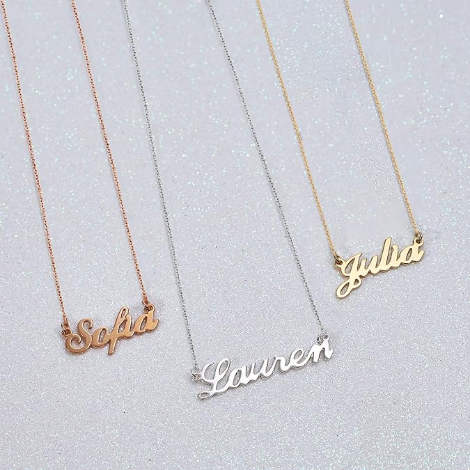MYKA Personalized Small Classic Name Necklace - Custom Made Nameplate Pendant Sterling Silver and Gold Plated- Jewelry Gift for Women (Gold Vermeil)