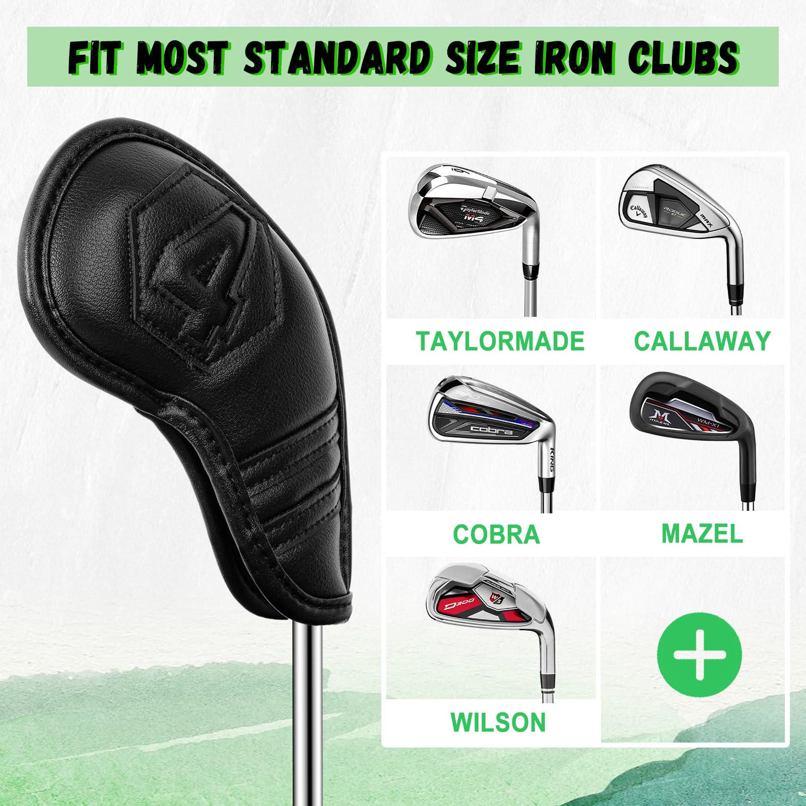 Golf Club Head Covers Irons/1FH/Driver/Fairway/Hybrid/Putter Black PU Leather