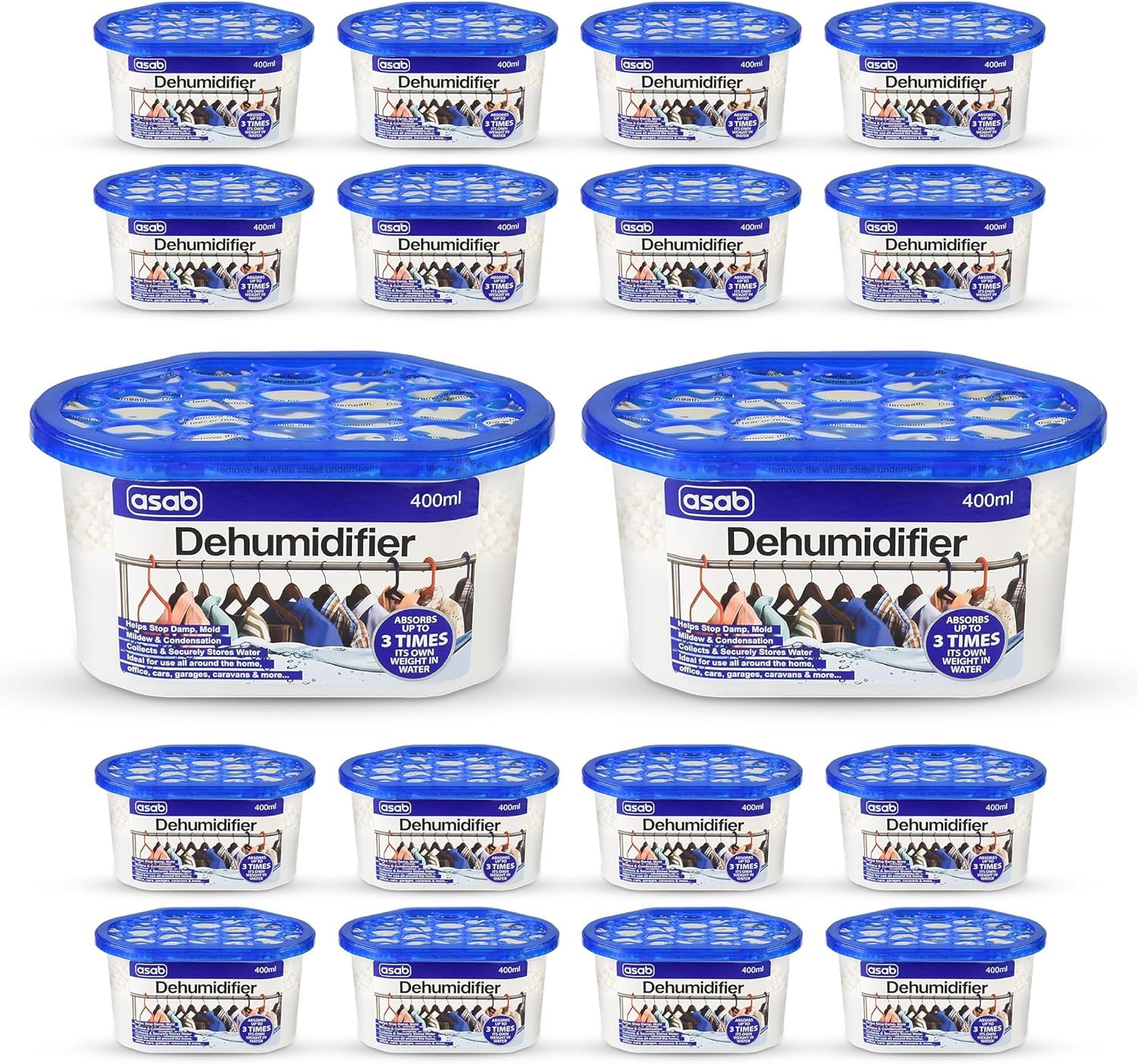 ASAB Damp Traps Plastic Interior Dehumidifiers 400ml Condensation Absorbers with Hydrophilic Crystals Moisture Trap Dehumidifiers for Wardrobe Damp Trap for Bedroom Mould Protection (18)
