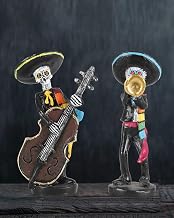 Day of The Dead Mariachi Skeleton Figurines 4.3'' – Set of 2 Hand-Painted Resin Día de Los Muertos Decorations – Mexican Folk Art Halloween Decor for Home, Altar, Table Centerpiece (Mariachi)