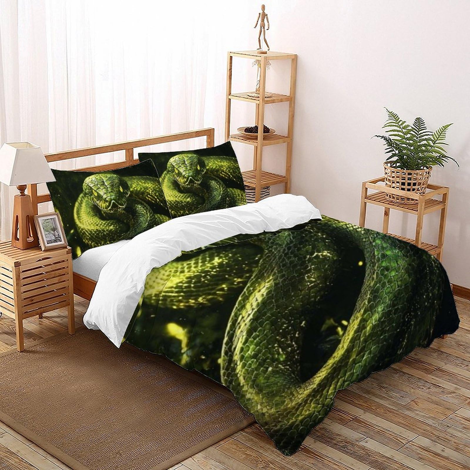 Housse de couette double serpent imprimé 3D relief parure microfine Animaux Land 200x200cm