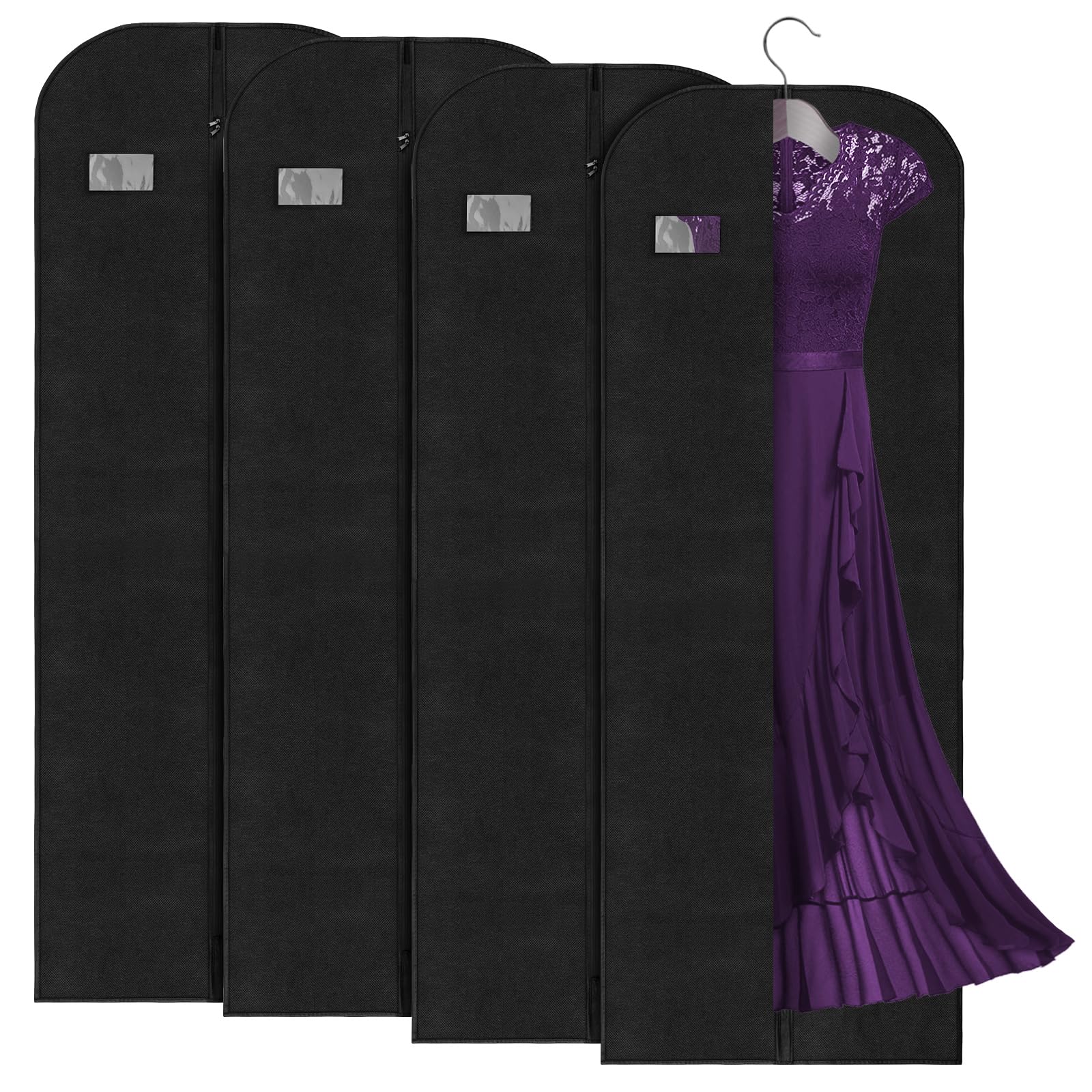 Vicloon Men's 4Pcs-60*180Cm Gart Bags, 4Pcs Clothes Cover Bags Set Waterproof Dustproof With Zipper, Long Gart Bag Dress Covers Breathable Suit Protector For Clothes/Shirts/Gowns/Dresses 60 * 180Cm