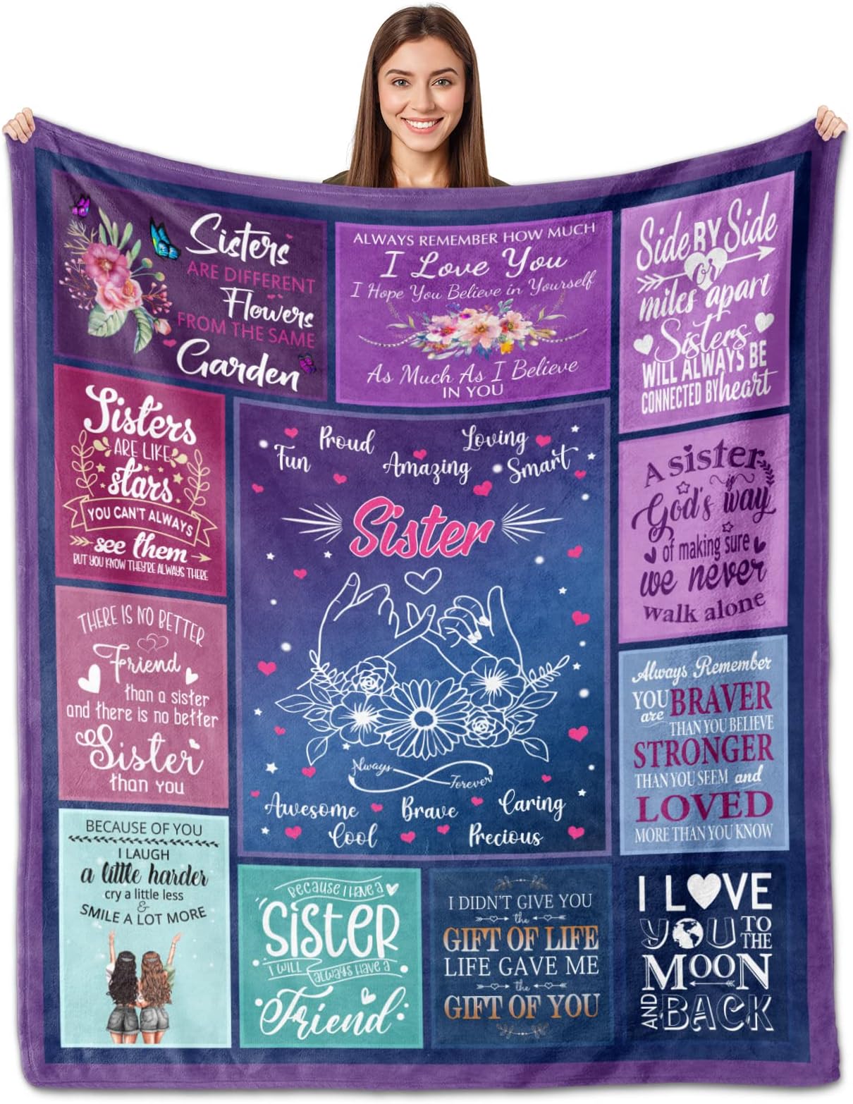 Ucuxuov Sister Gifts Blanket, 60x50 Inches, Polyester, Lightweight, Flannel, Checkered, for Women, Christmas, Birthday, Anniversary, Mothers Day, to My Sister