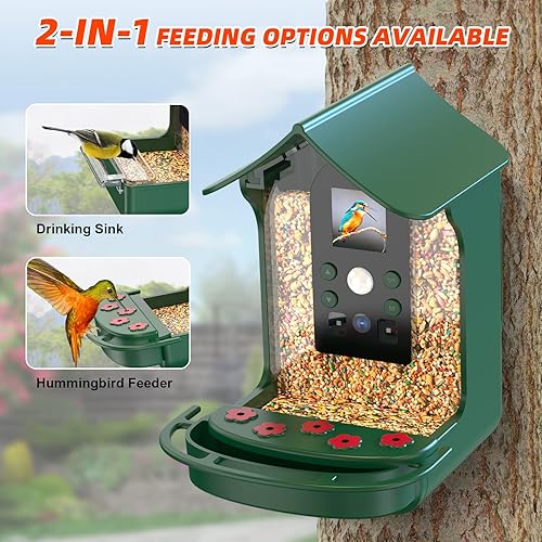 Miniatura 2 de Cámara inteligente de alimentador de pájaros, cámara de observación de colibríes con detección de movimiento y captura automática de pájaros, gran