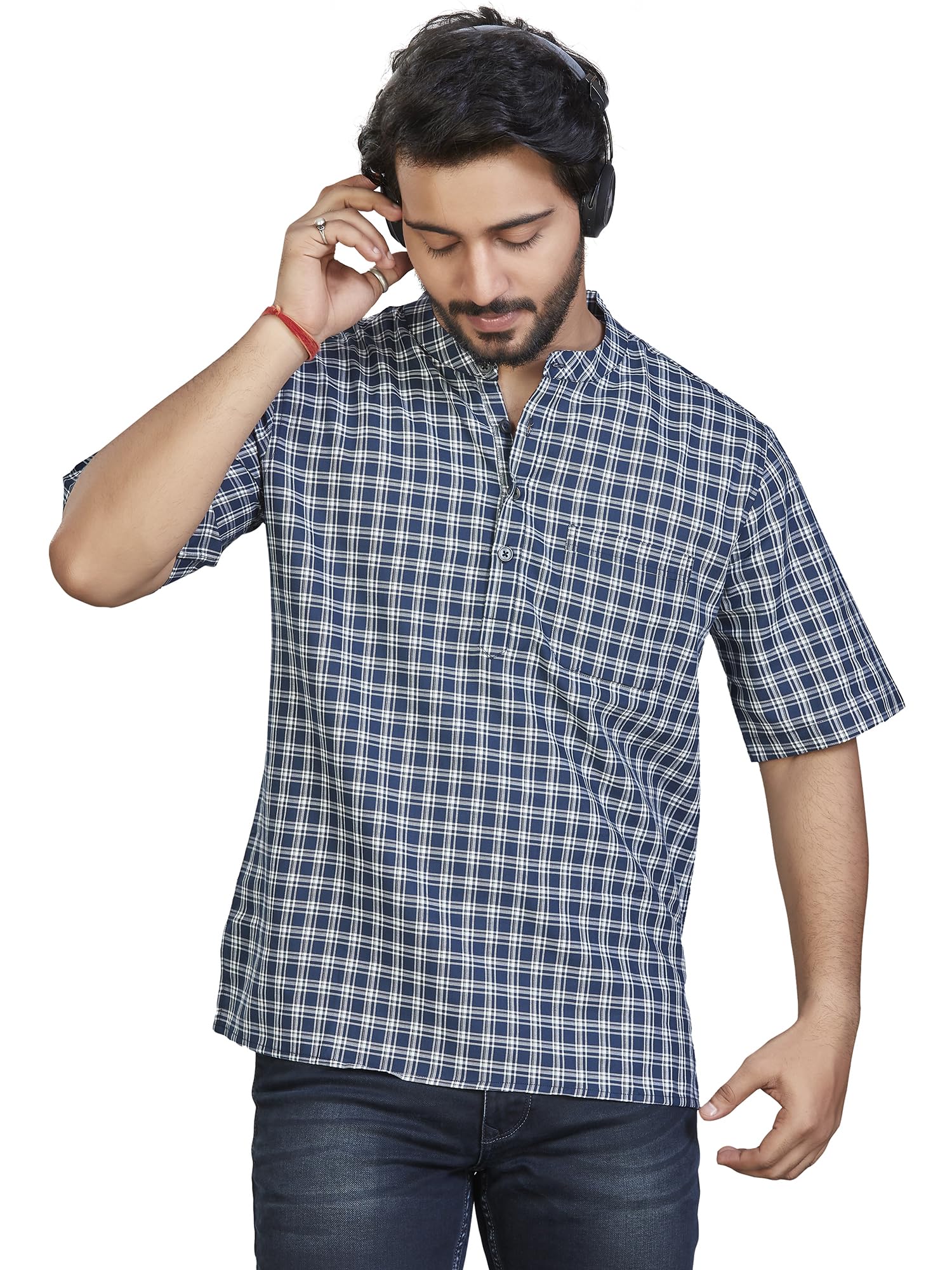 authentics Pure Cotton Premium Checkered Short Kurta, Half Sleeves, Regular Fit | Casual Ethnic Wear | Perfect for Any Occasion | Premium Cotton Fabric | 100% Cotton-picture-38