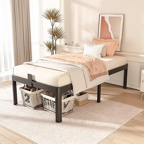 Miniatura 2 de FUIOBYVV Marco de cama individual con patas de esquinas redondeadas de 18 pulgadas de alto, 3500 libras, marco de cama de plataforma de metal