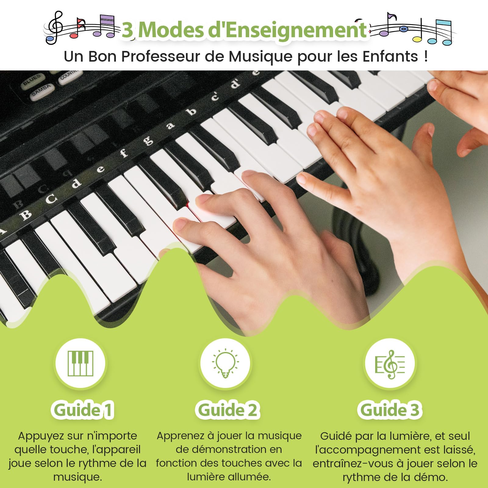 COSTWAY Piano Numérique 37 Touches pour Enfants avec Tabouret & Microphone, Piano Electronique Portable avec Mode d'Enseignement LED & MP3, Piano Enfants 3 Ans, Charge 50kg(37 Touches, Noir)