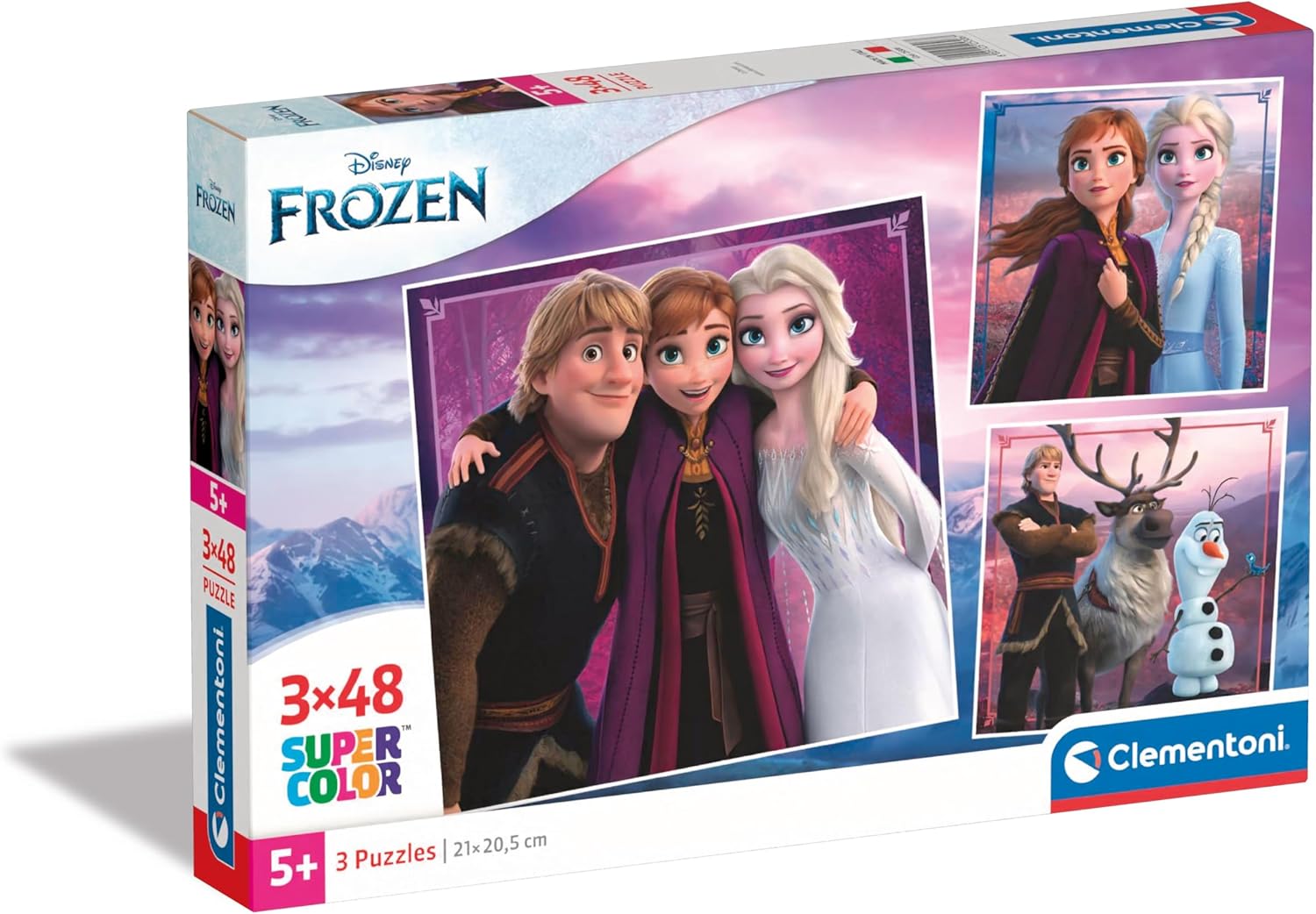 Clementoni - Disney Frozen Supercolor Frozen - 3x48 Children 5 Years, Box of 3 (48 Pieces), Cartoon Puzzle-Made in Italy, 25306