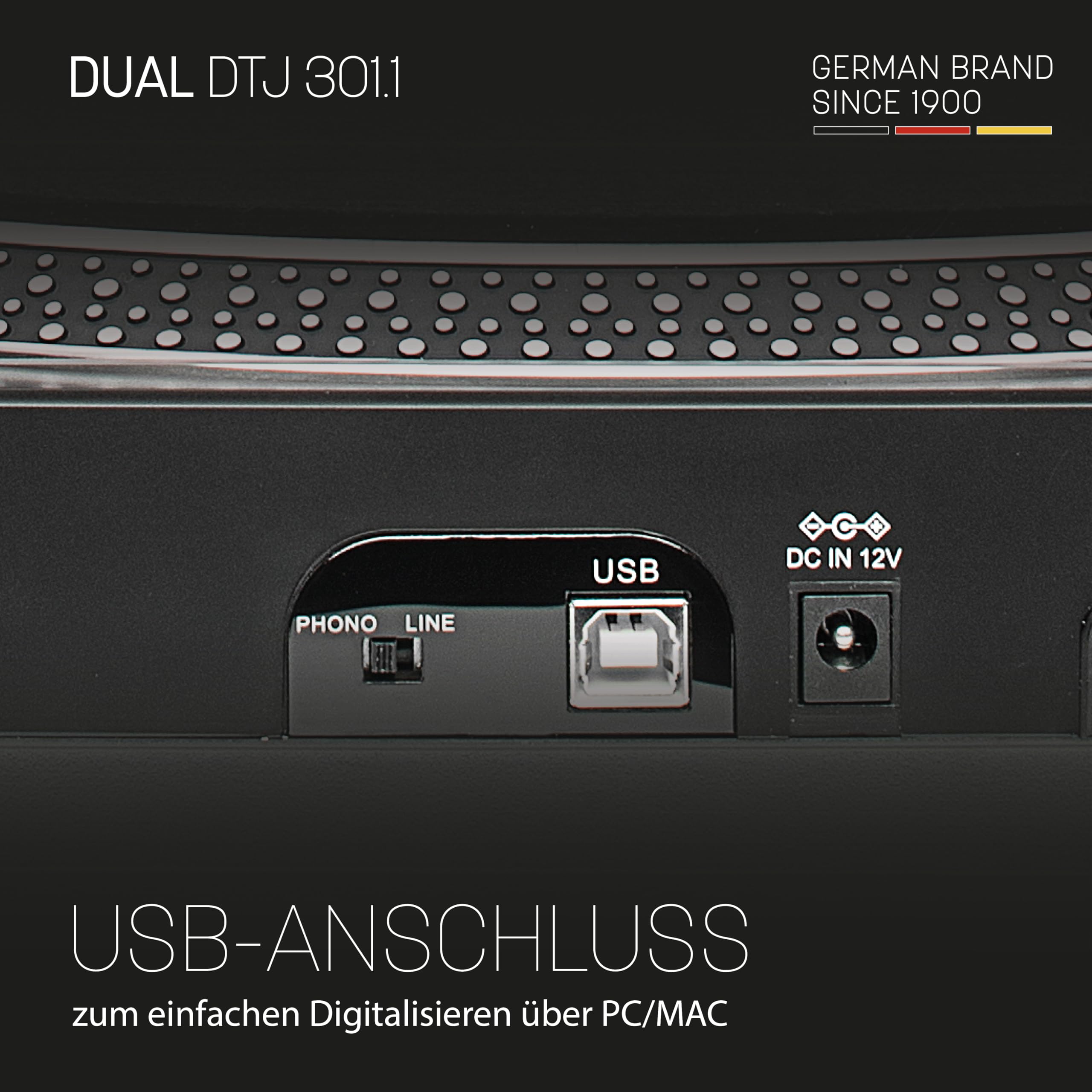 Dual DTJ Tourne-Disque DJ USB, système de tête magnétique, Aiguille Pitch (33/45 Tours/Min, éclairage, USB) Entraînement Direct avec Fonction DJ (Noir) Noir