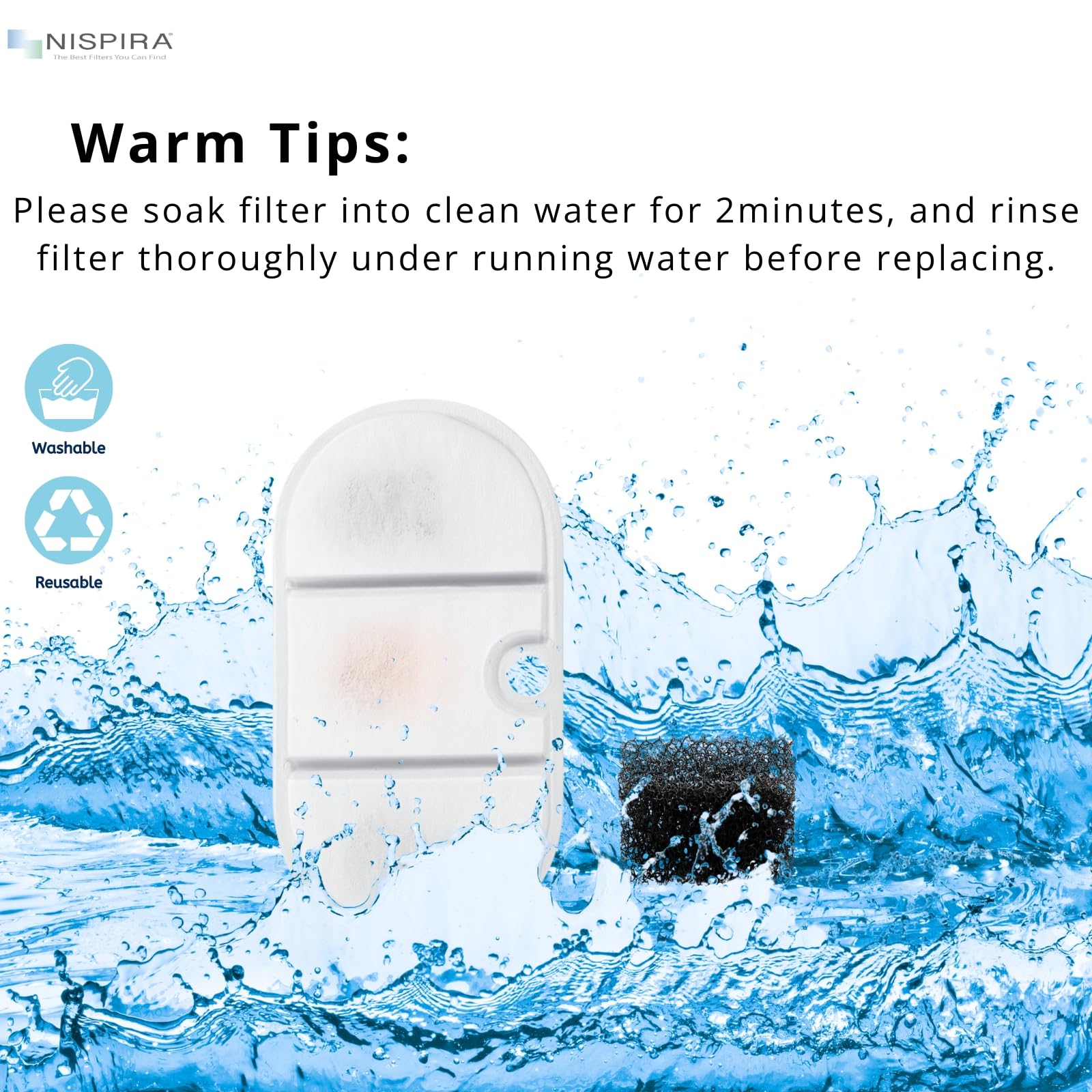 NISPIRA PLWF002 Kit de filtro de agua de carbón activado para fuente de agua para gatos, reemplazos con esponjas, compatible con Petlibro 78 onzas/2.1 L, 12 paquetes