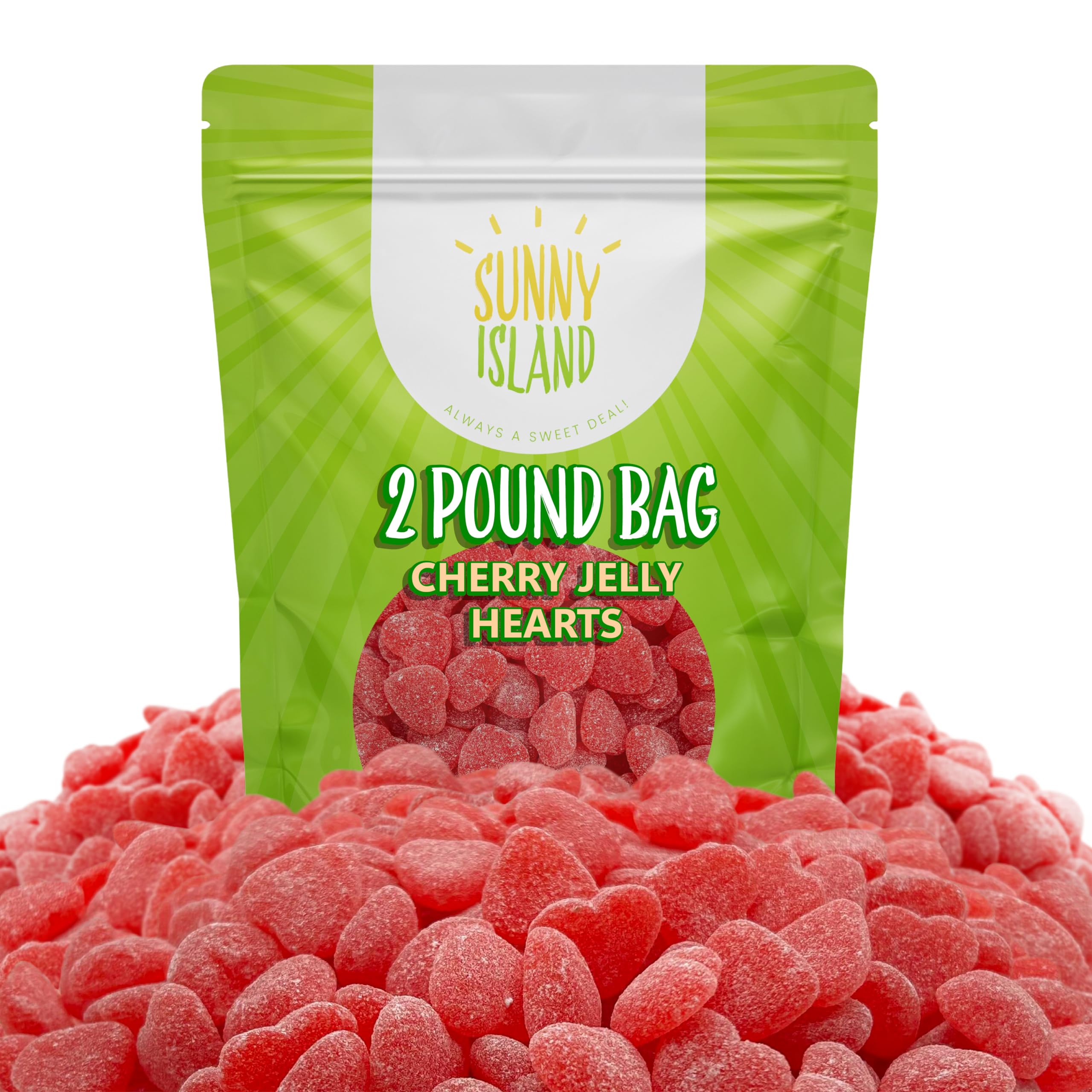 Valentines Candy Bulk | 2-Pound Bag | Classic Cherry Jelly Hearts | Chewy Candy Hearts | Sugar-Dusted, Gelatin-Free Cherry Treats for Gifting and Snacking