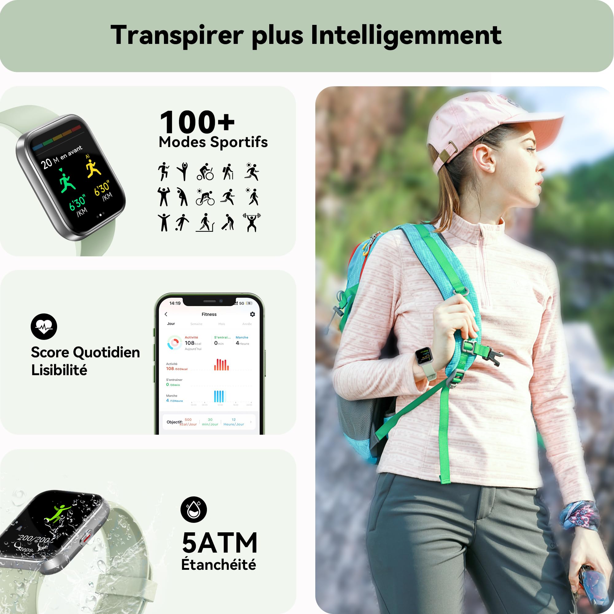 Montre Connectée Femme Homme, 1,8" Smartwatch avec Appel Bluetooth, Alexa Intégré, Fréquence Cardiaque/SpO2/Sommeil Moniteur, 100+ Modes Sport, IP68 Étanchéité, Montre Intelligente pour iOS Android
