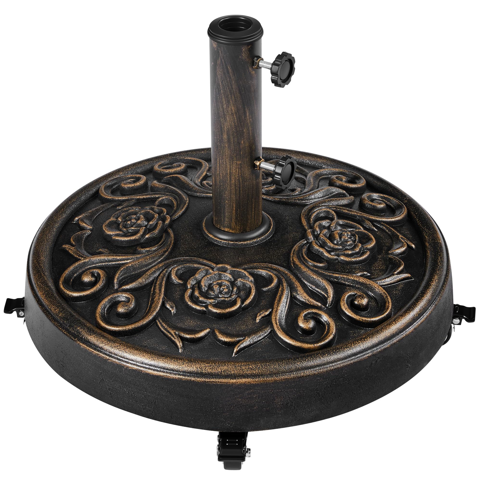 Yaheetech Base per Ombrellone da Giardino con Ruote Base Autoportante Rotonda in Stile Rustico Vintage con Motivo a Rose per Esterno Spiaggia Terrazzo (Bronzo)