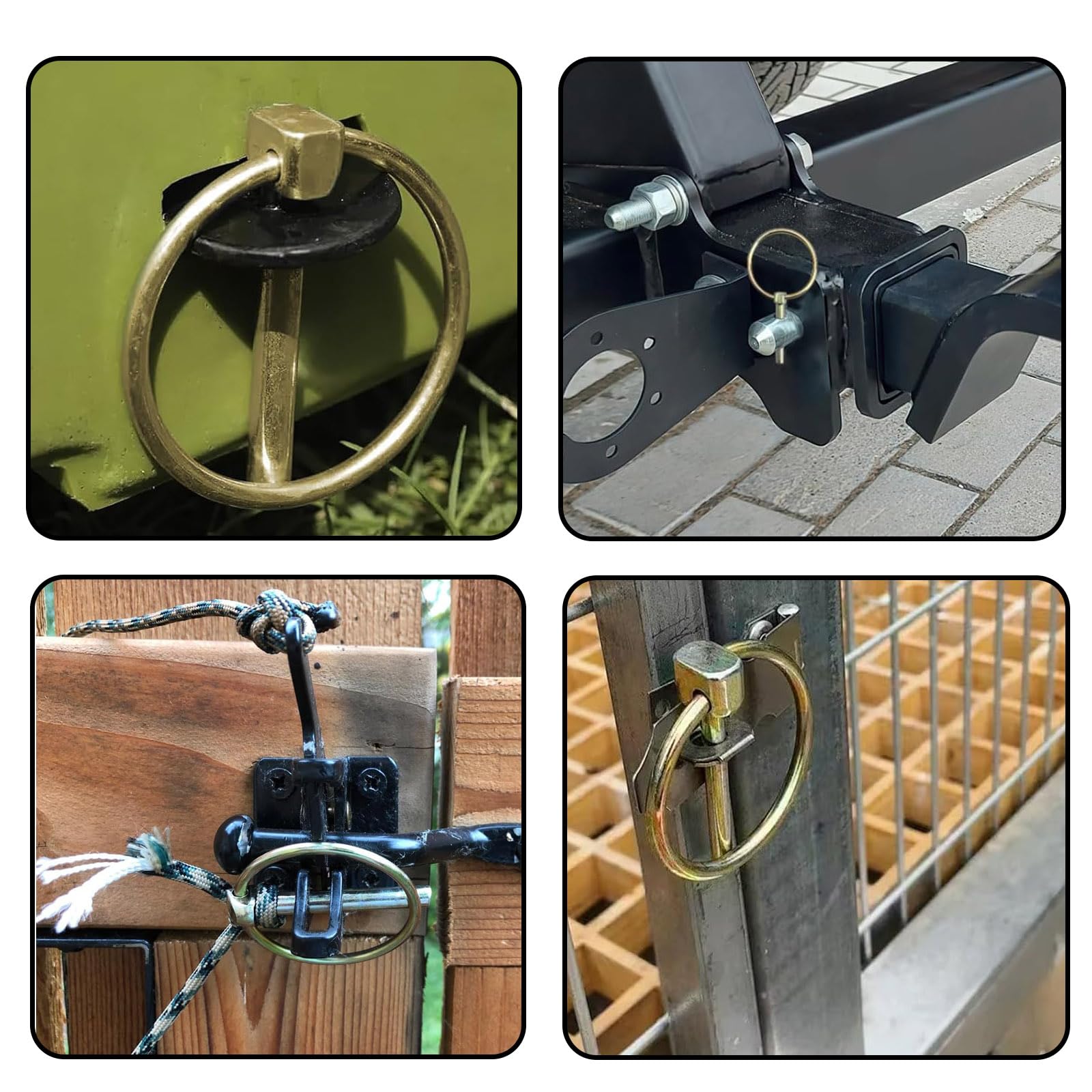 Spinotti pieghevoli rotondi 6 pezzi, Spinotti pieghevoli 10mm x 60mm, Spinotto di sicurezza zincato con supporto a molla, Bulloni di sicurezza, Per rimorchi, trattori, bicicletta, barca