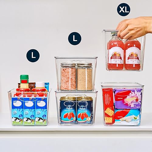 Miniatura 9 de Paquete de 4 contenedores de almacenamiento transparentes con tapas apilables y dispensador de latas de soda para refrigerador con tapas