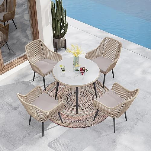 Miniatura 9 de Patiorama Outdoor Dining Chairs, Patio Dining Chair Set of 2, All-Weather Woven Rope Rattan Chairs, Outdoor Dining Wicker Chairs with Armrests for