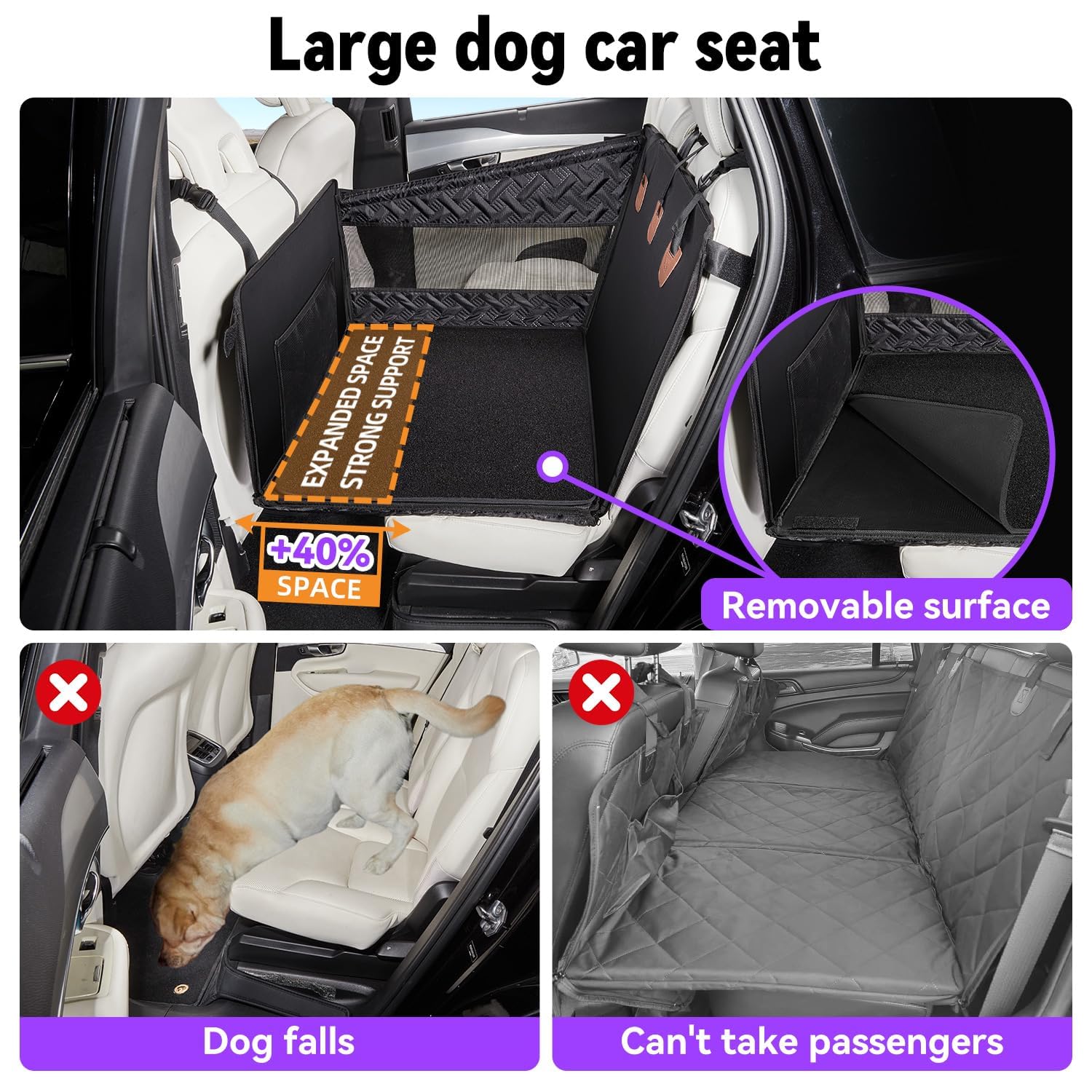 Asiento para Perros, Apto para Perros Grandes y medianos, Plegable, Lavable, Impermeable, Reforzado con Ventanas de Malla, Cinturones de Seguridad,Compatible con Todos los vehículos