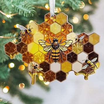 FLAGWIX Bee Ornaments for Christmas Decorations - 2D Flat Not 3D Acrylic Christmas Ornaments 2025 for Decorations - Bee Gifts for Women Men, Honey Bumblebee Gifts for Beekeepers, Animal Lovers Gift