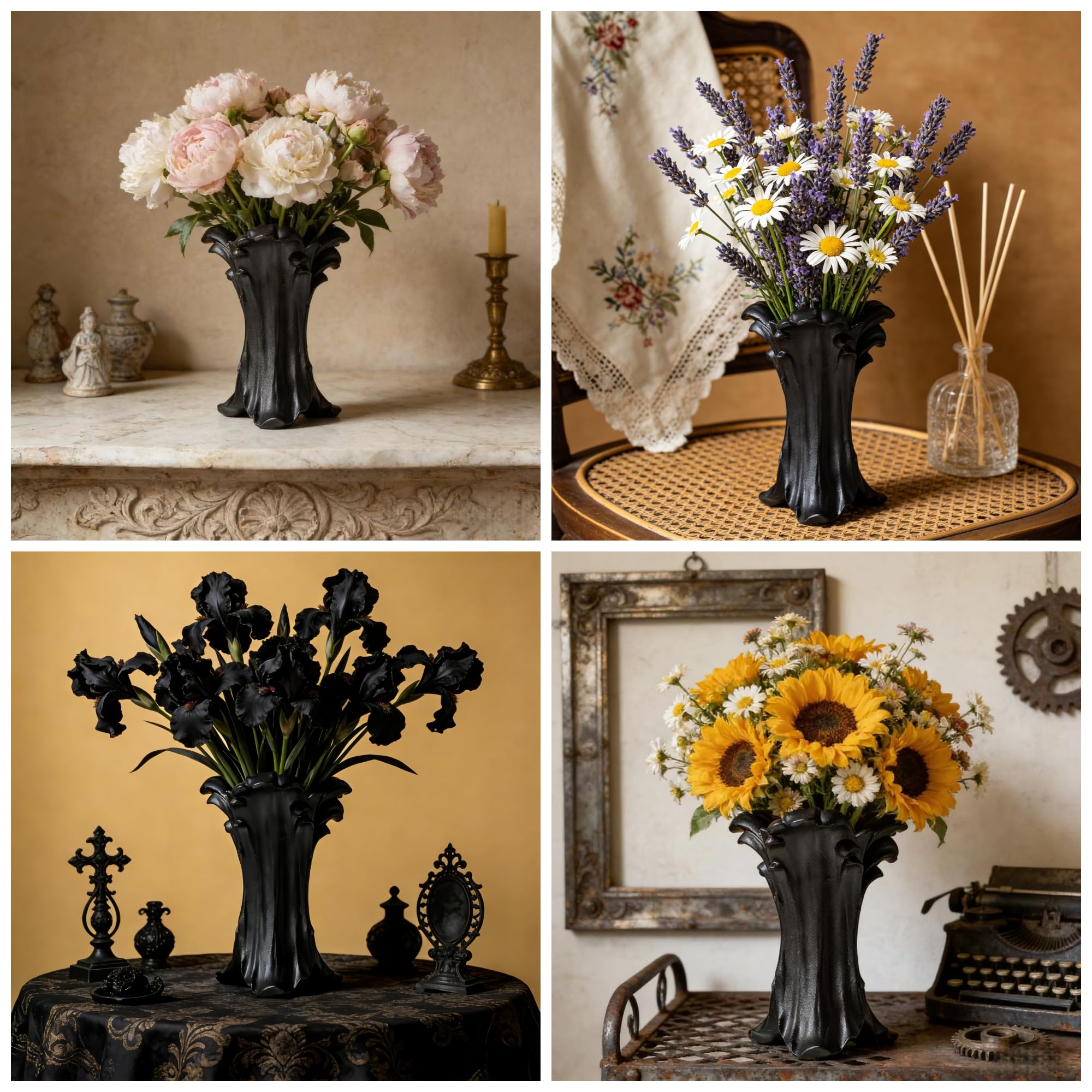 Best Black Vintage Vase Picks for 2026 2 ZgdLScyF Gothic Ceramic Vase, 8.74×6.46×5.63inches, Matte Black Flower Vase for — product photo