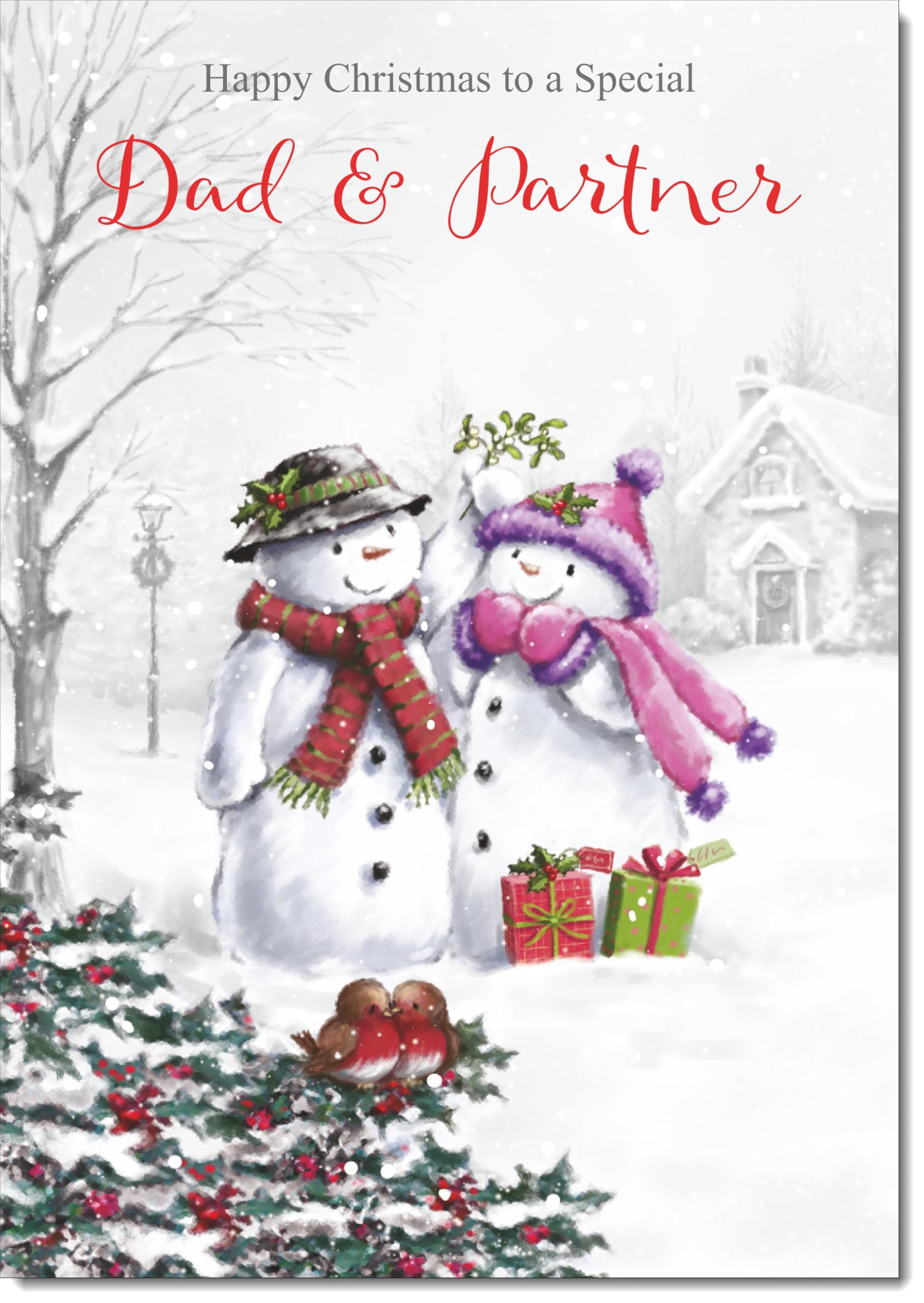 doodlecards Dad and Partner Christmas Card Two Snowmen Large A4 Size Christmas Card for Dad & Partner with Plain Envelope