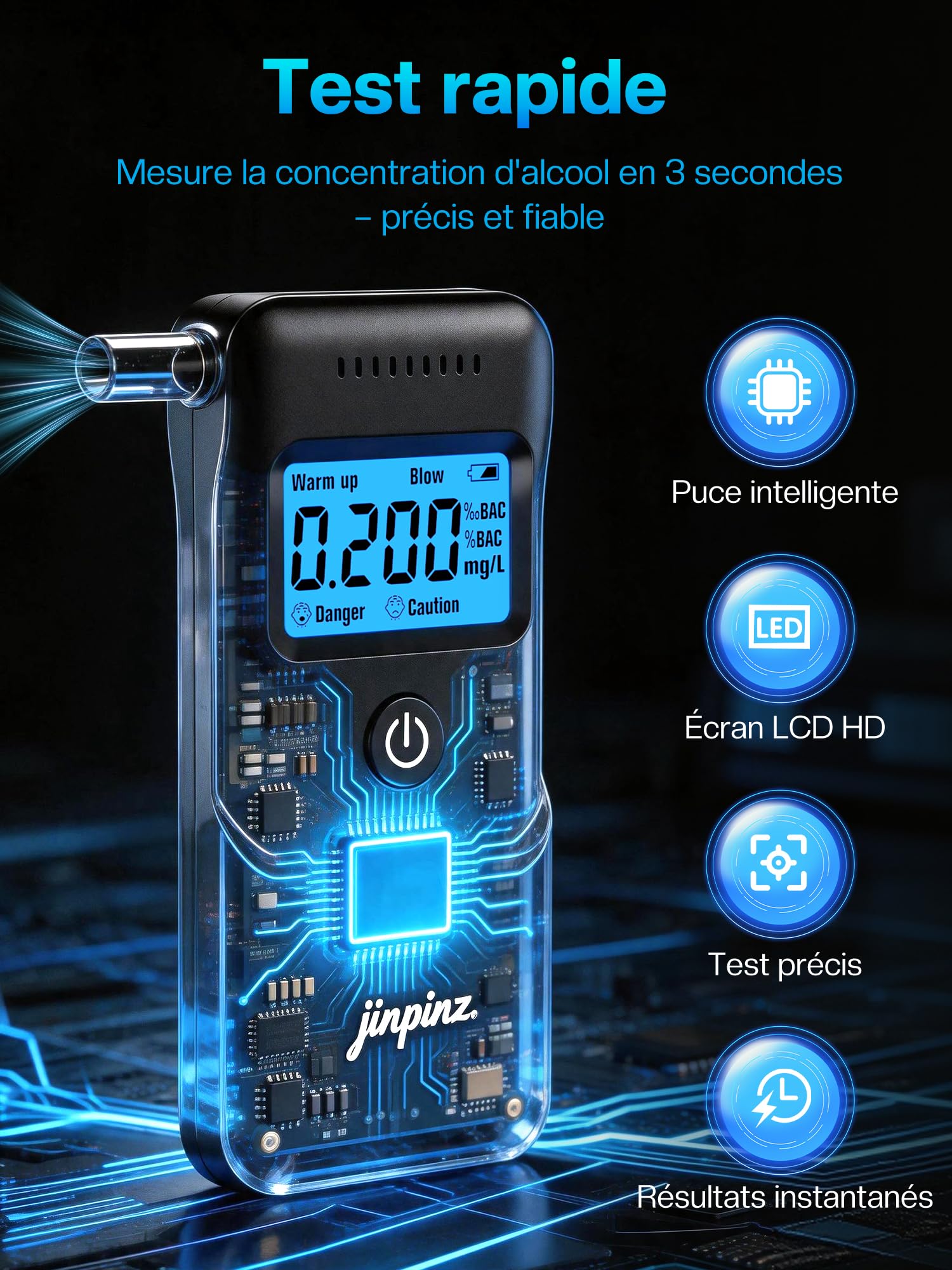 Ethylotest Electronique Précis Alcootest Numérique: Ethylometre Professionnel avec Écran LCD HD Capteur de Haute Précision - Portable Ethylotest avec 10 Embouts pour Particuliers et Usage Domestique