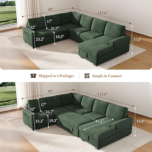 Miniatura 2 de Vesgantti Sofá modular de 113.6 pulgadas con sofá cama extraíble, sofá cama en forma de U de 7 plazas con diván de almacenamiento, sofá modular de