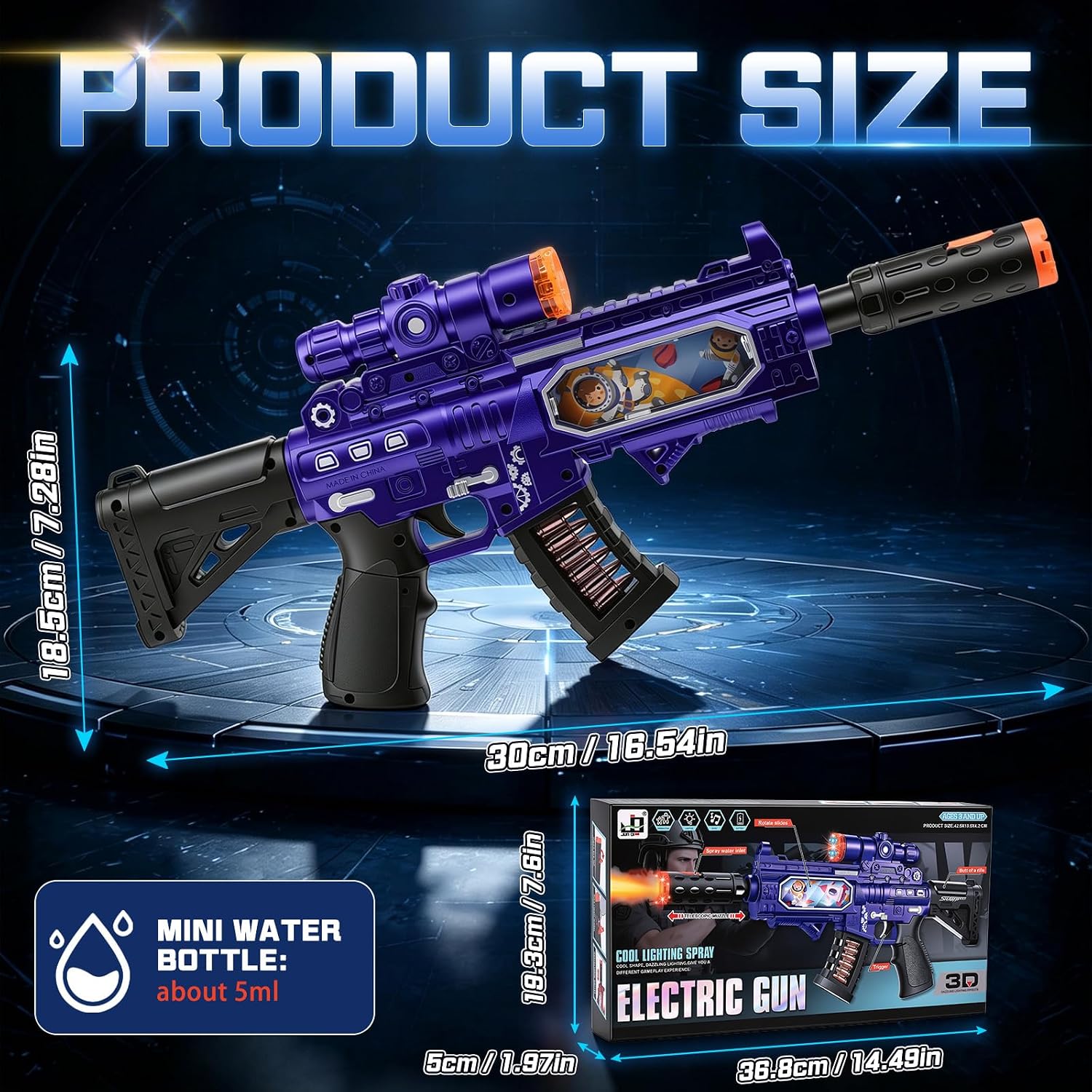HWD Parent-Friendly Light Up Space Toy Gun for Kids with Mist Spray Effect