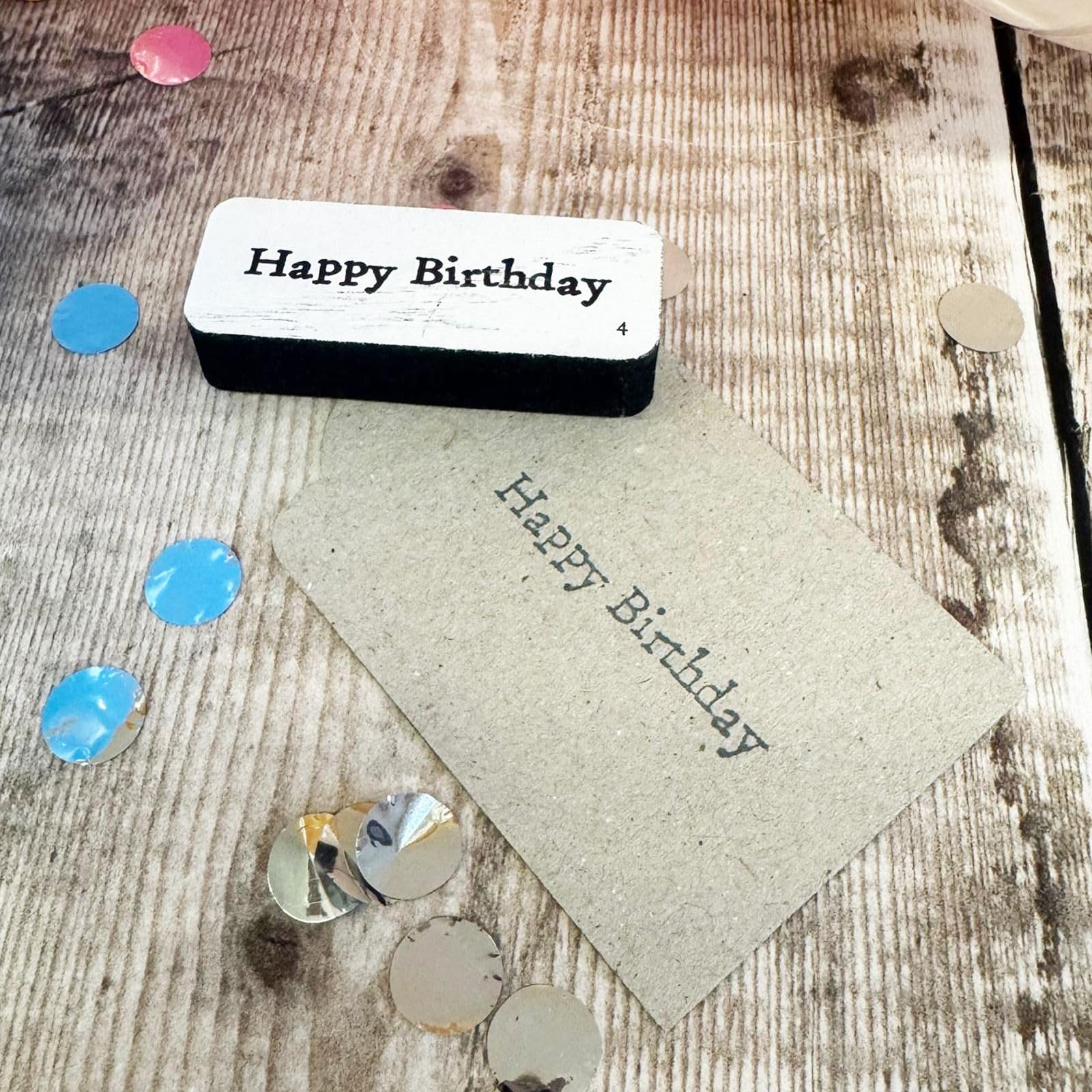 Happy Birthday Rubber Stamp – Handmade Wooden Ink Stamp for Cards, Gift Wrapping, DIY, Scrapbooking & Crafts