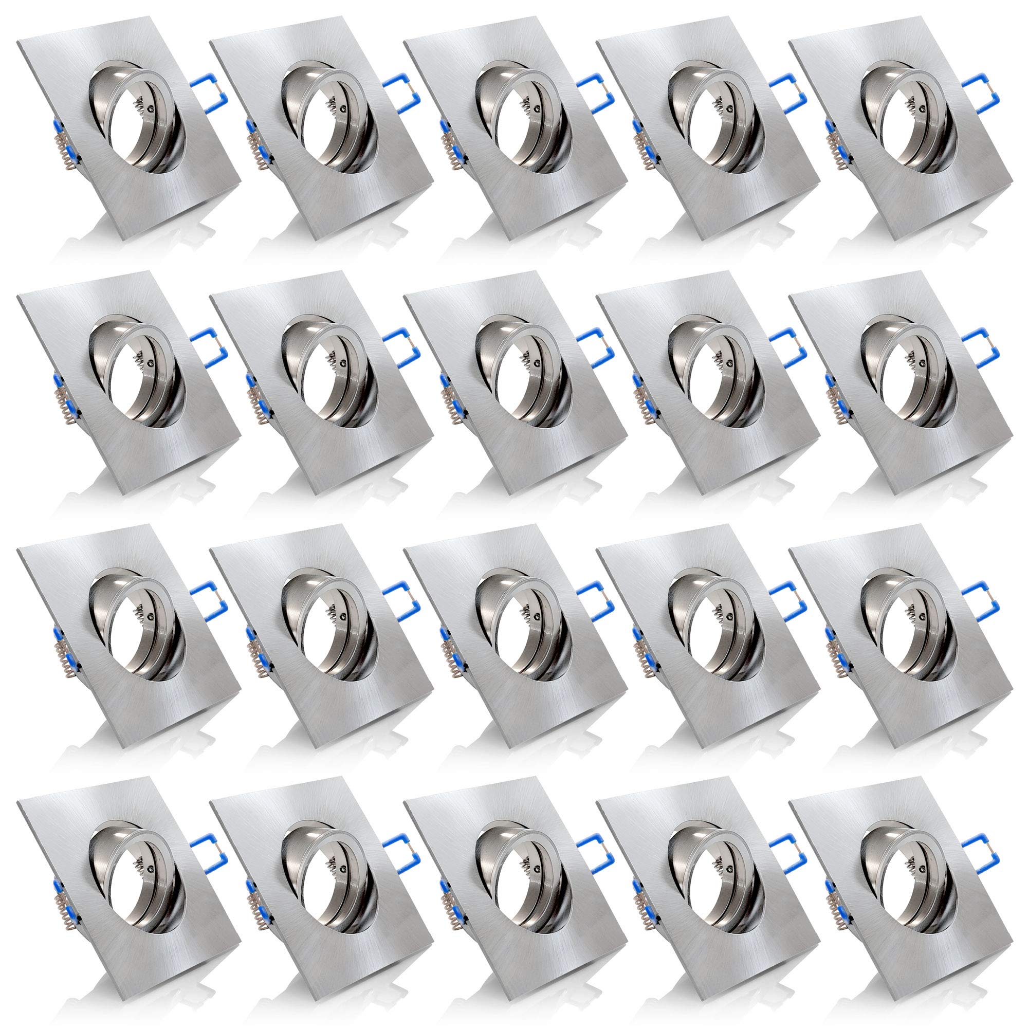 20x Einbaustrahler IP20 mit GU10 Fassung ECKIG eisen gebürstet schwenkbar Einbauspot Einbauleuchte Rahmen Rostfrei Deckenspot Strahler Spot 5104