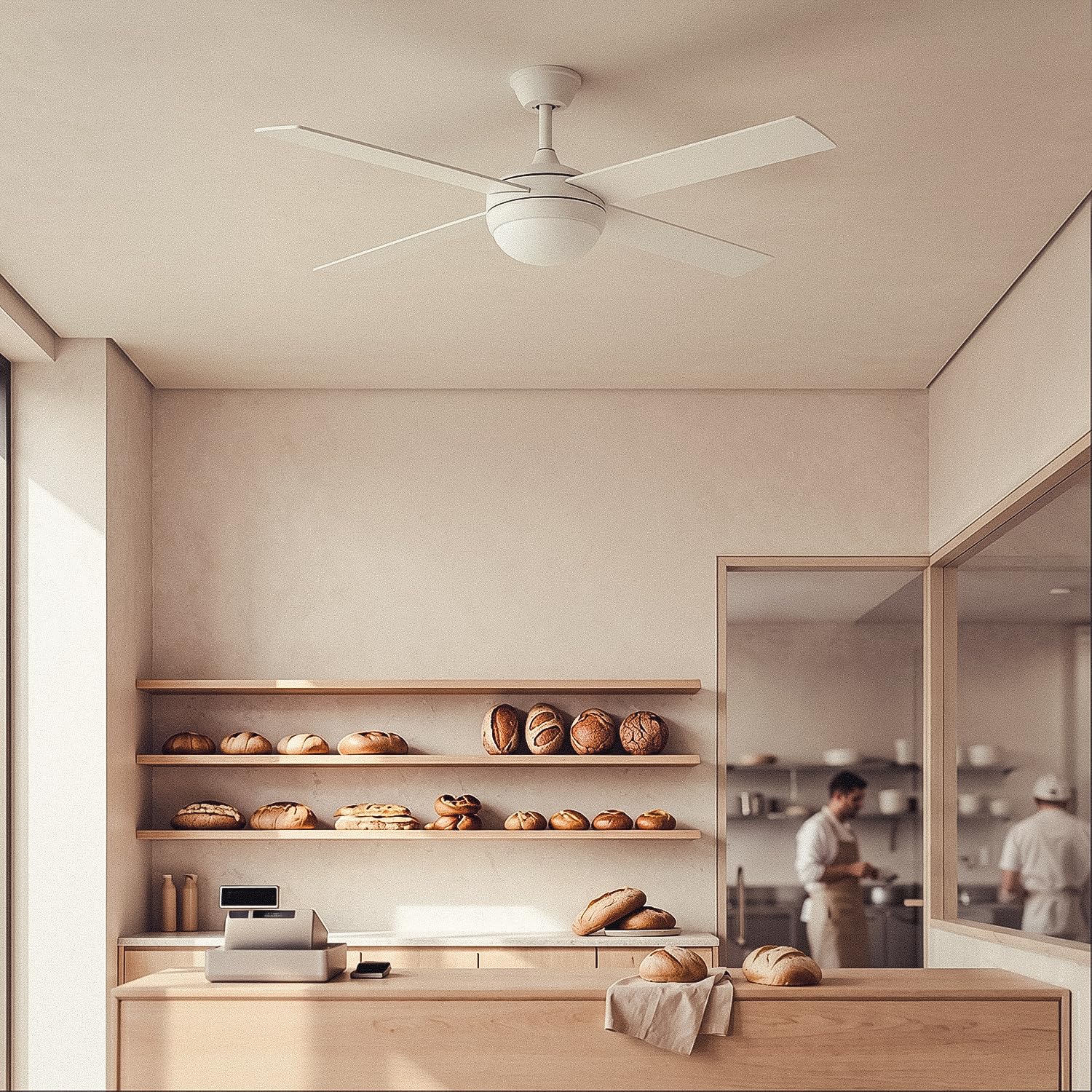 LEDKIA LIGHTING Ventilador de Techo Navy Evo Blanco 132 cm | Luz LED, Motor DC Silencioso 30W, Aspas de Madera Blancas, 6 Velocidades, 48 dB