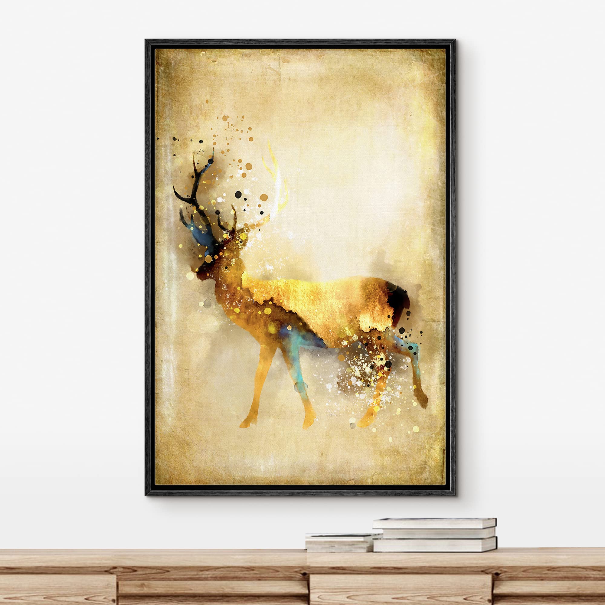 Amazon.co.jp: B2T NWT キャンバス ウォールアート 女性 金色の鹿 絵画