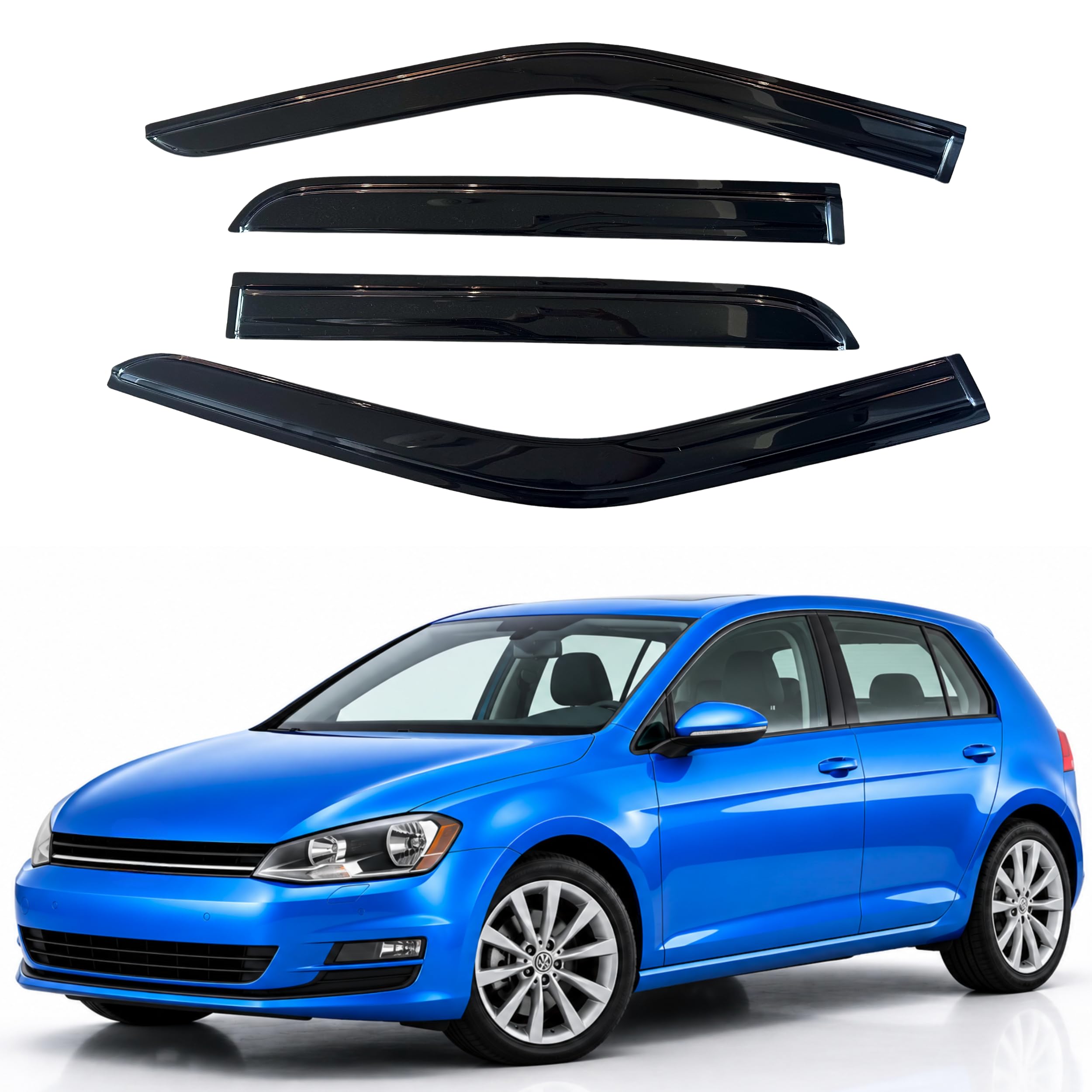 IG Window Visors Fit for 2015-2021 Volkswagen Golf, Out-Channel Rain Guards Vent Wind Deflectors 4PC, Car Accessories for 15-21 VW Golf (5-Door Only)