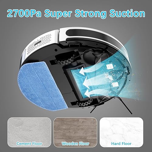 Miniatura 3 de Tikom - Robot aspirador y trapeador robot aspirador Tikom G8000 fuerte succión de 2700 Pa autocarga bueno para pelo de mascotas suelos duros blanco