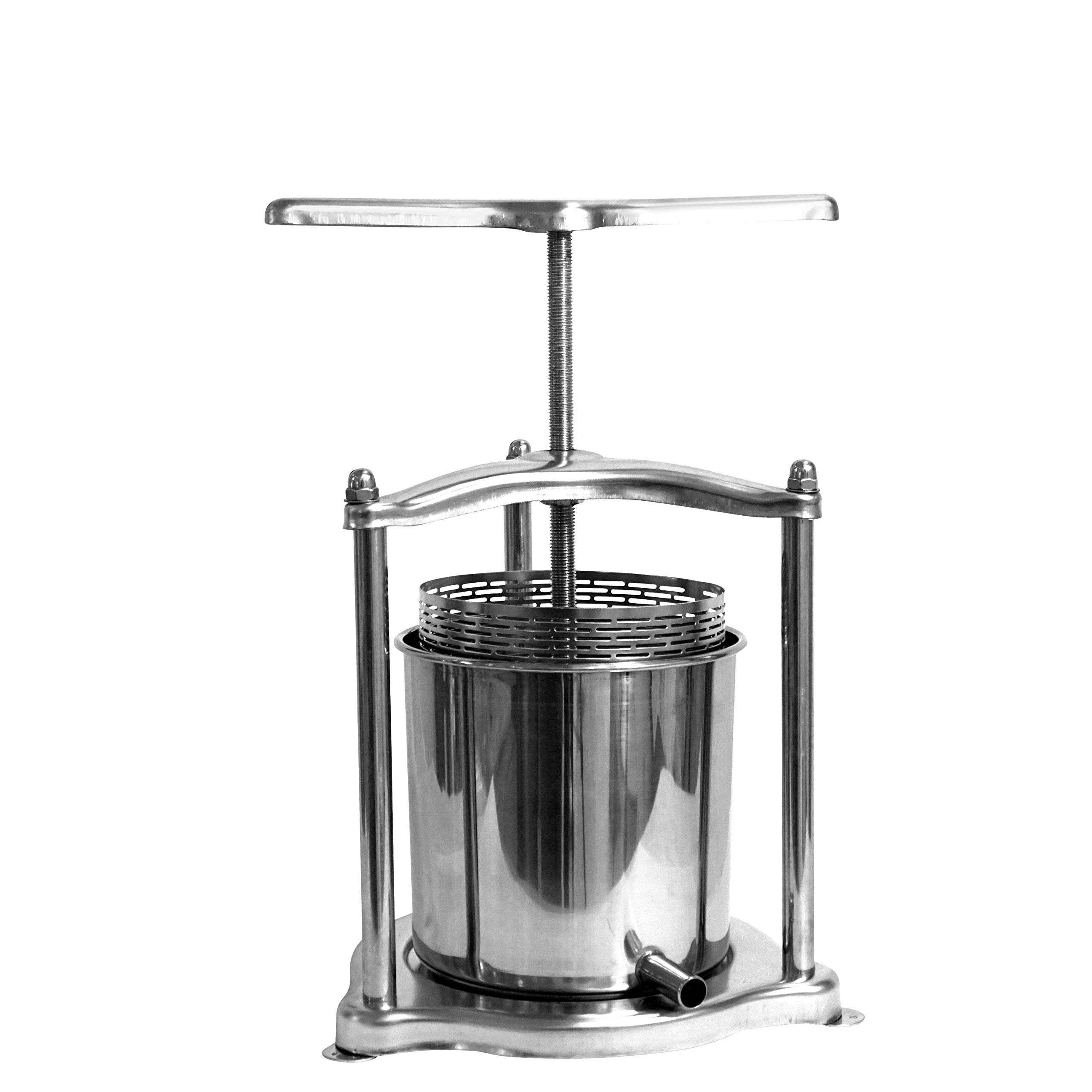 100% Edelstahl - Mini Obstpresse manuell/Beerenpresse (Traubenpresse) / Kloßpresse, inkl. Presstuch (6 Liter)