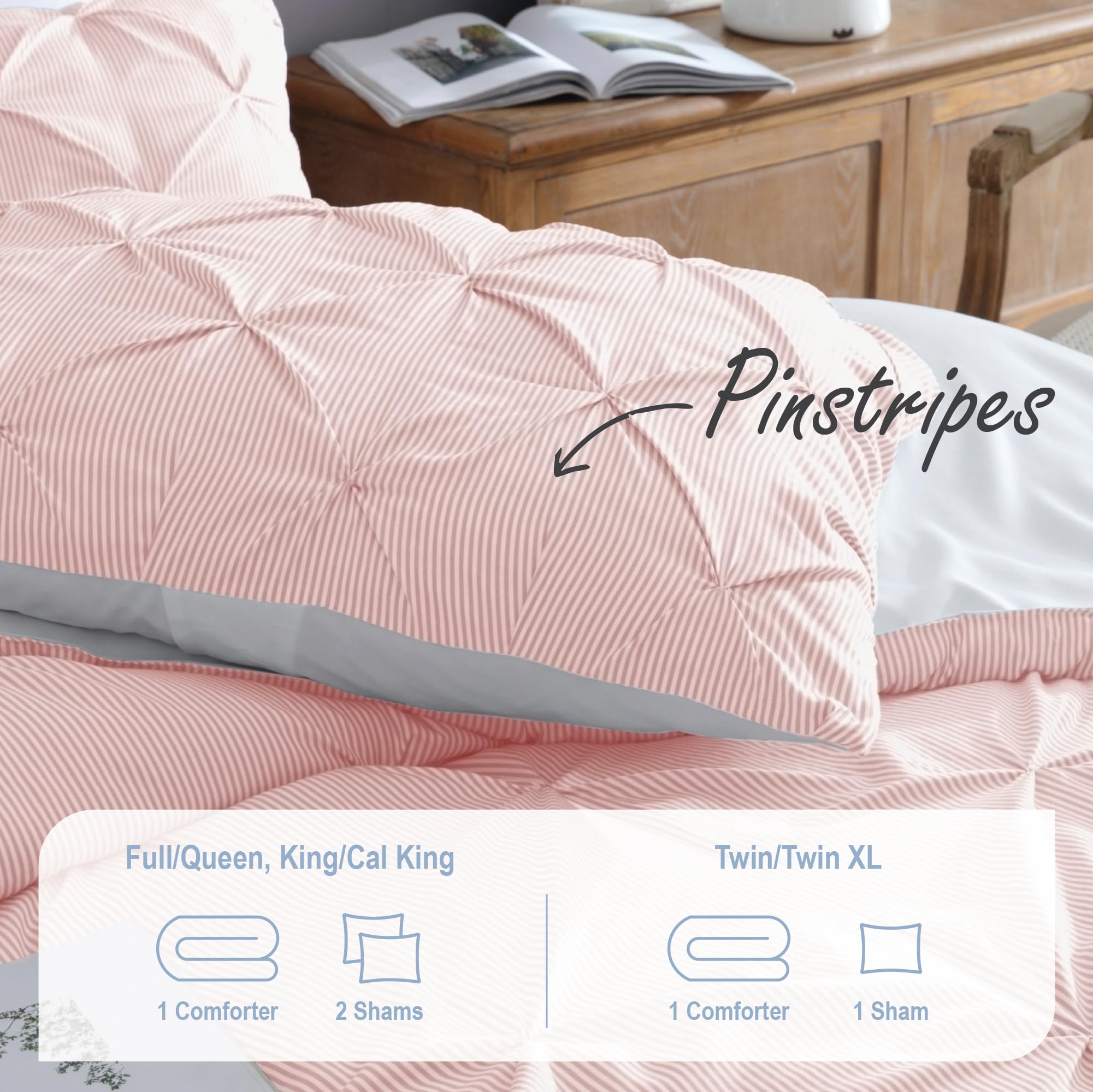 Amazon.com: Swift Home Full/Queen Pinstripe Peach Pink Comforter