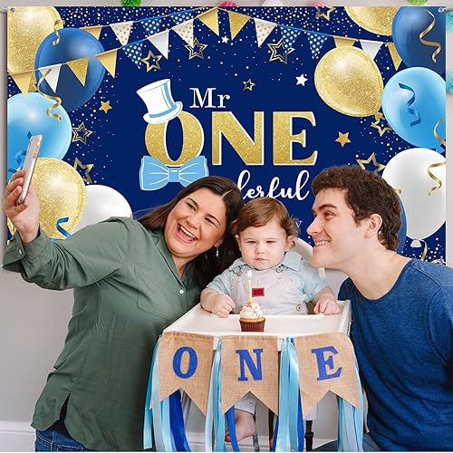 Miniatura 5 de Tegeme Mr. Onederful - Decoración de cumpleaños para niños, suministros para fiesta de primer cumpleaños, primer telón de fondo, fondo de fotografía