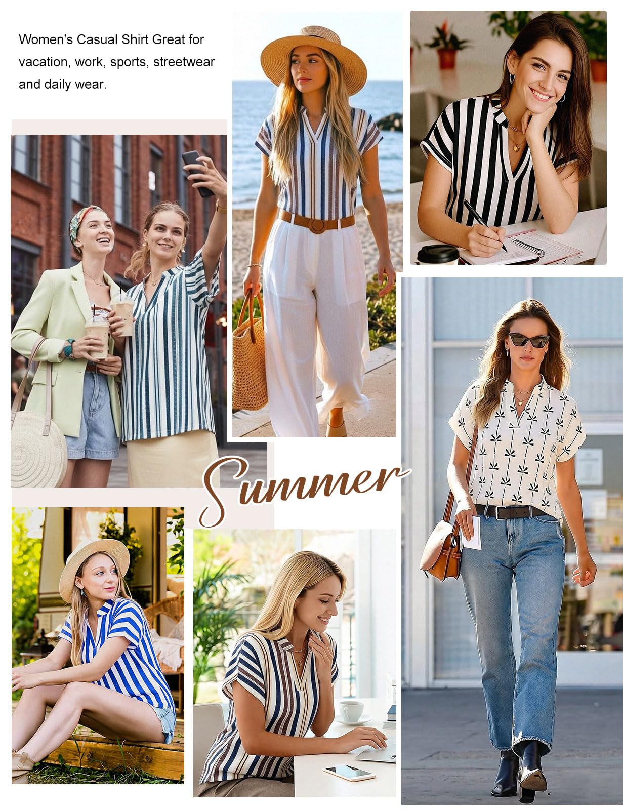 HEEKPEK Chemisier Femme Été Blouse Chic et Élégant Chemise Col V Rayée à Manche Courte Décontracté Ample Haut D'été T-Shirts Tunique Tops