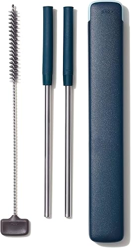 Miniatura 8 de OXO Good Grips - Juego de 4 popotes extensibles reutilizables, azul/verde, 10.5 pulgadas
