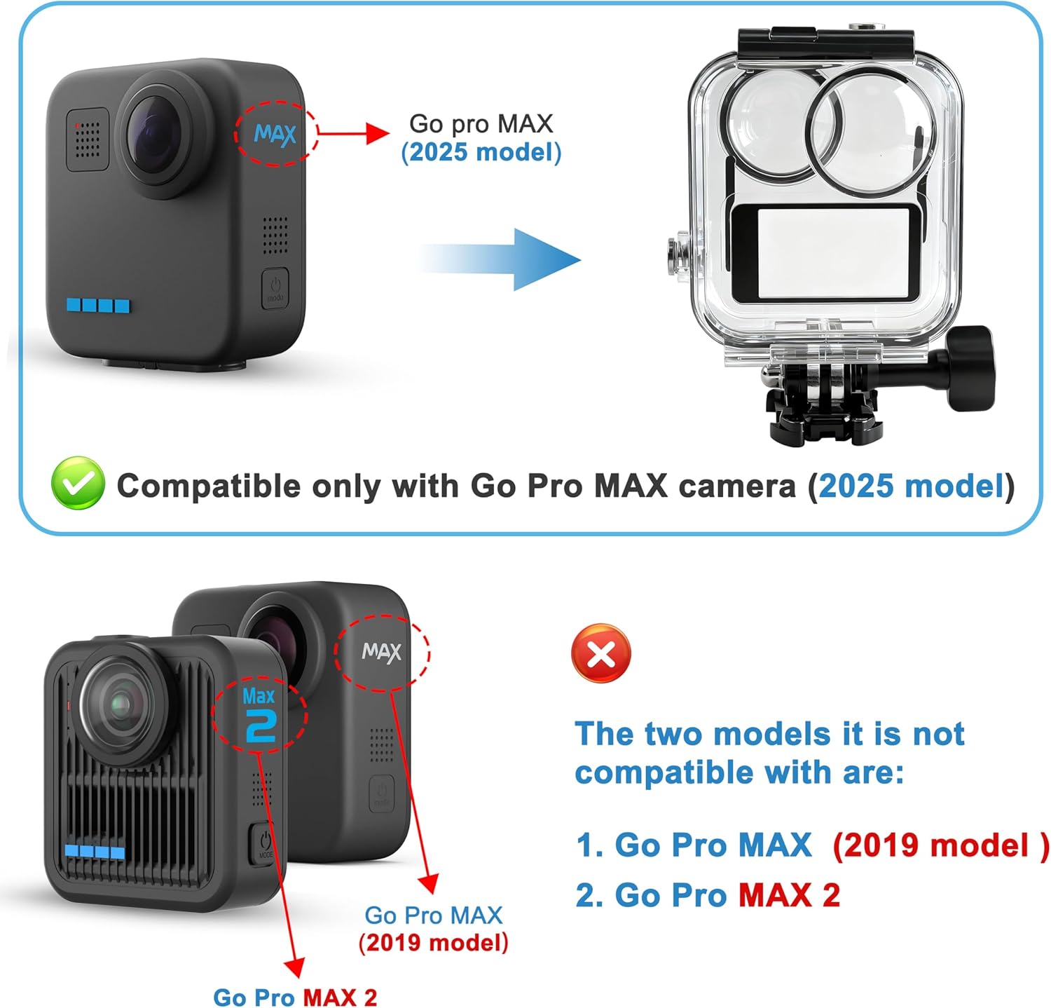 FitStill Waterproof Case Only for Go Pro MAX 360(2025),147FT/45M Underwater Diving Protective Cover Shell Housing Anti-Scratch Invisible with Bracket Mount Accessory(NOT for MAX2&MAX 2019)