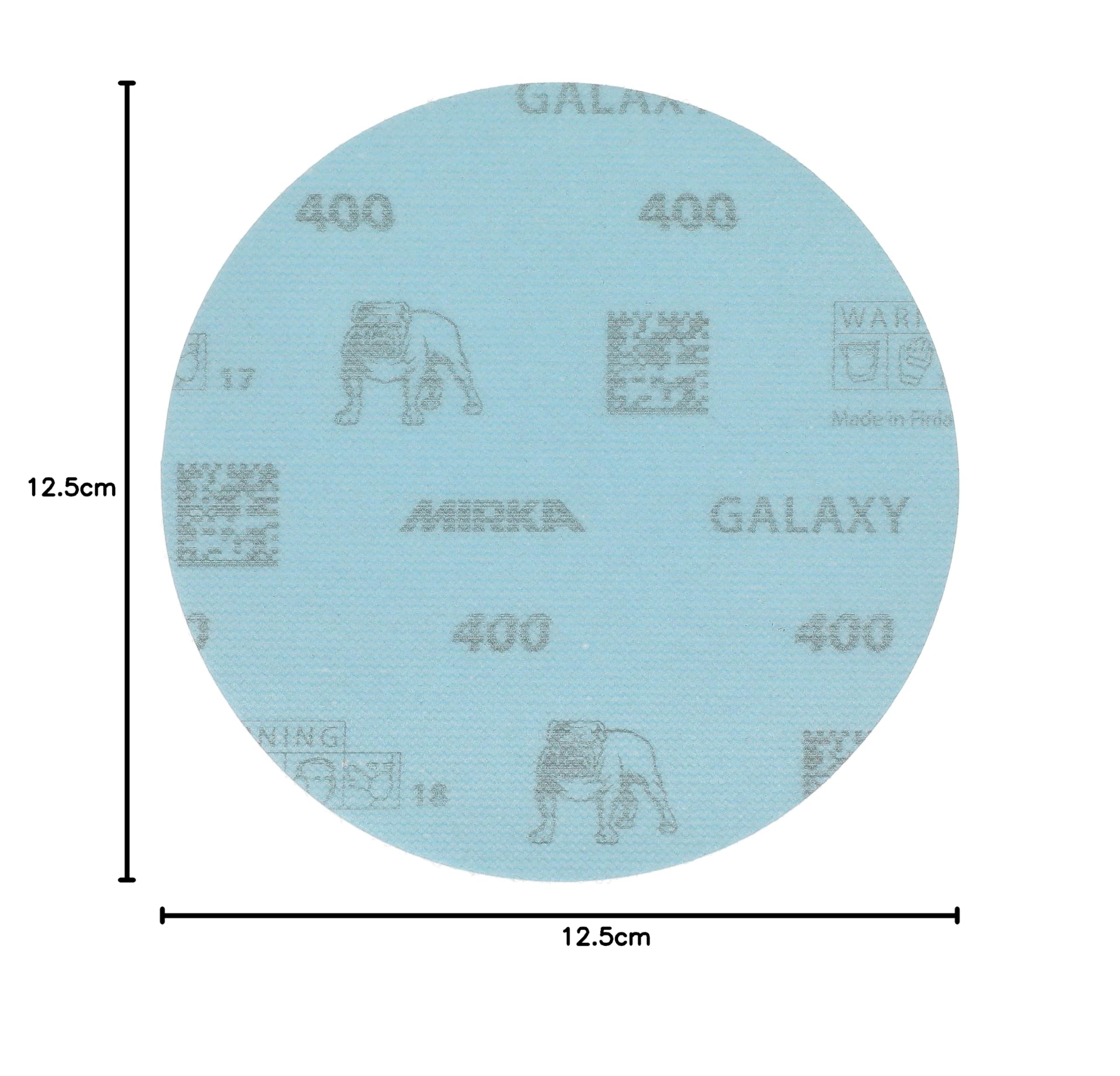 Mirka GalaxySandpaper - Carta abrasiva da 125 mm, grana 400, 50 dischi/confezione, gancio e anello, abrasiva di alta qualità per resina epossidica, legno, metallo, tecnologia anti-intasamento e