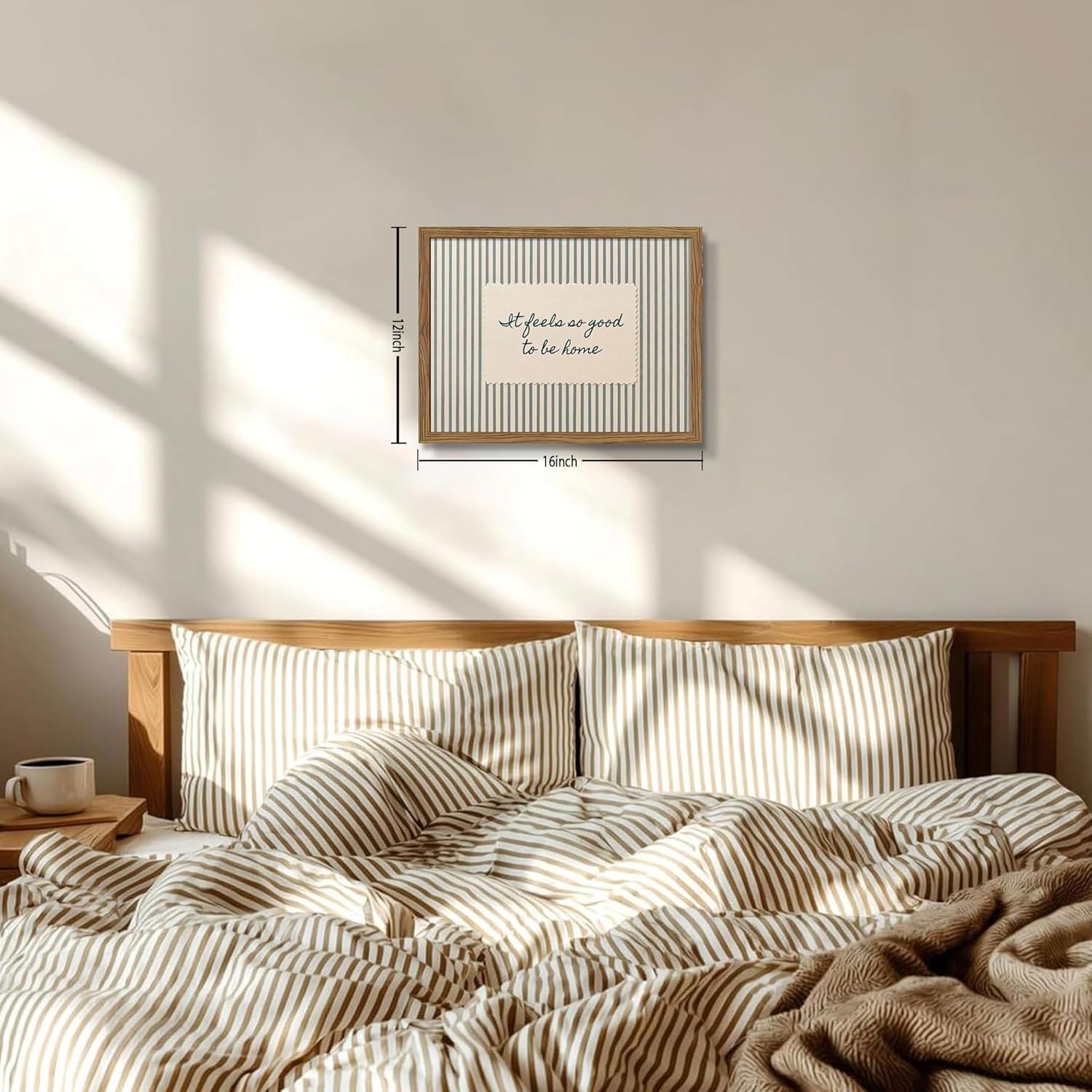 Framed Vintage Inspiring Canvas Wall Art, It Feels So Good to Be Home Canvas Print, Minimalist Striped Typography Artwork, Cozy Modern Wall Decor for Living Room Bedroom Entryway 12x16in