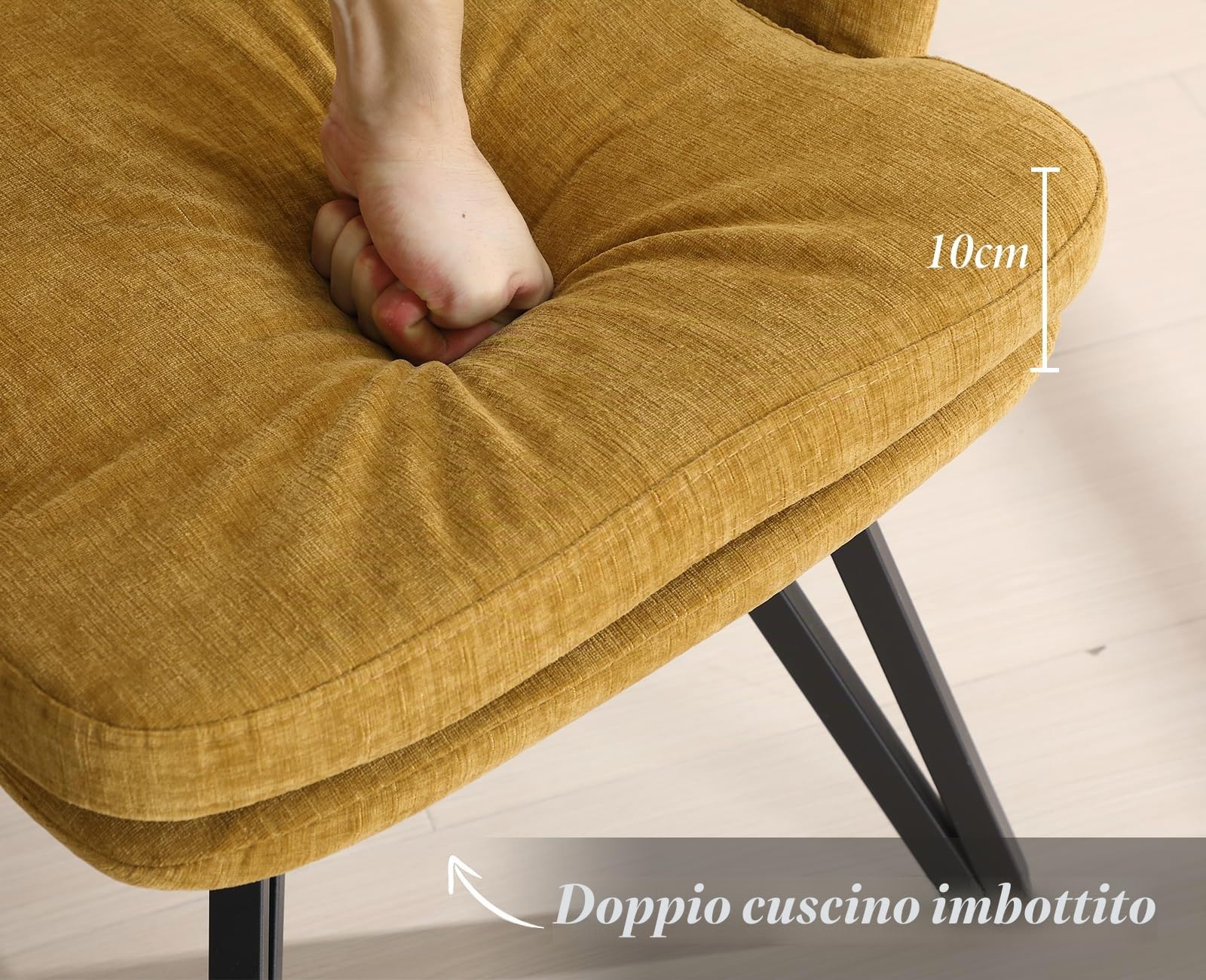 chairus 2 PZ Sedie da Cucina Girevoli Sedia da Pranzo in Ciniglia, Giallo | Poltroncina Imbottita con Gambe in Metallo Sedia Moderna per Sala da Pranzo/Soggiorno